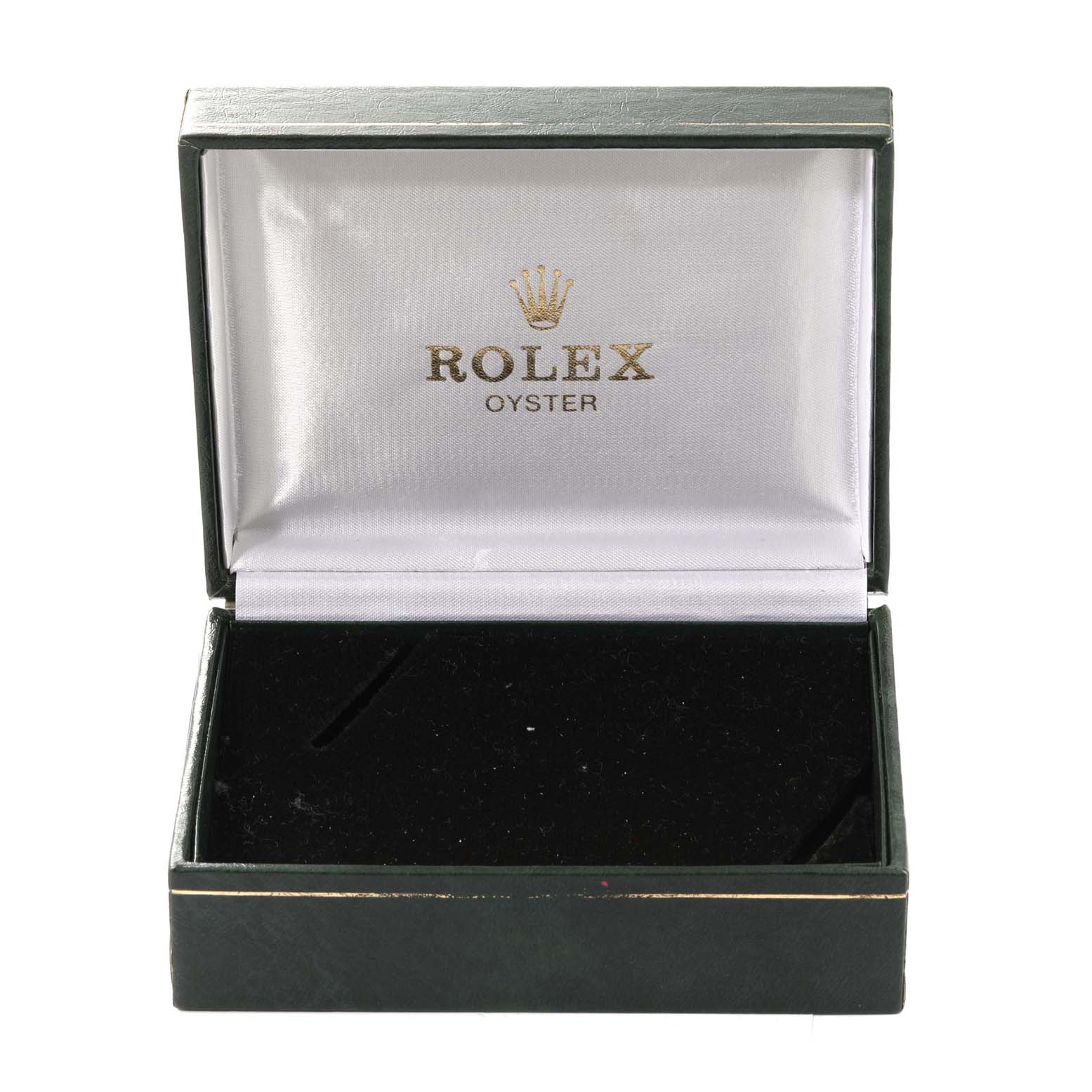 The image shows an empty Rolex Oysterquartz 17013 Men
s Steel and Gold (two tone) Champagne Dial 17013 Men
s Steel and Gold (two tone) Champagne Dial watch box, open, with the brand
s logo visible on the inside.