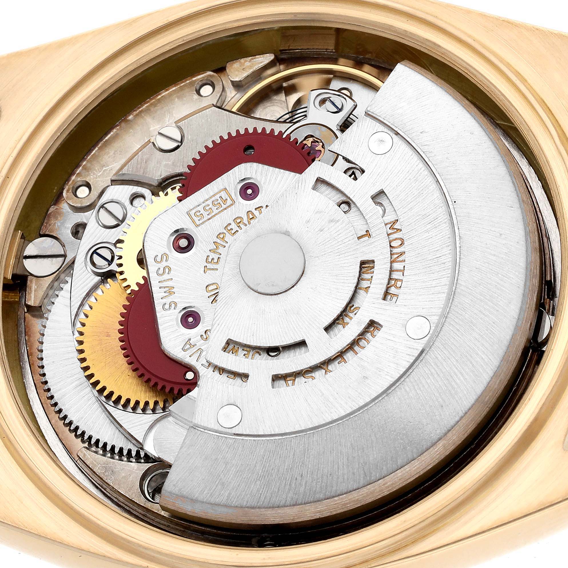 This image shows the internal mechanism of the Rolex Vintage Collection 1803 Men's Yellow Gold Silver Dial 1803 Men's Yellow Gold Silver Dial watch, viewed from the back.