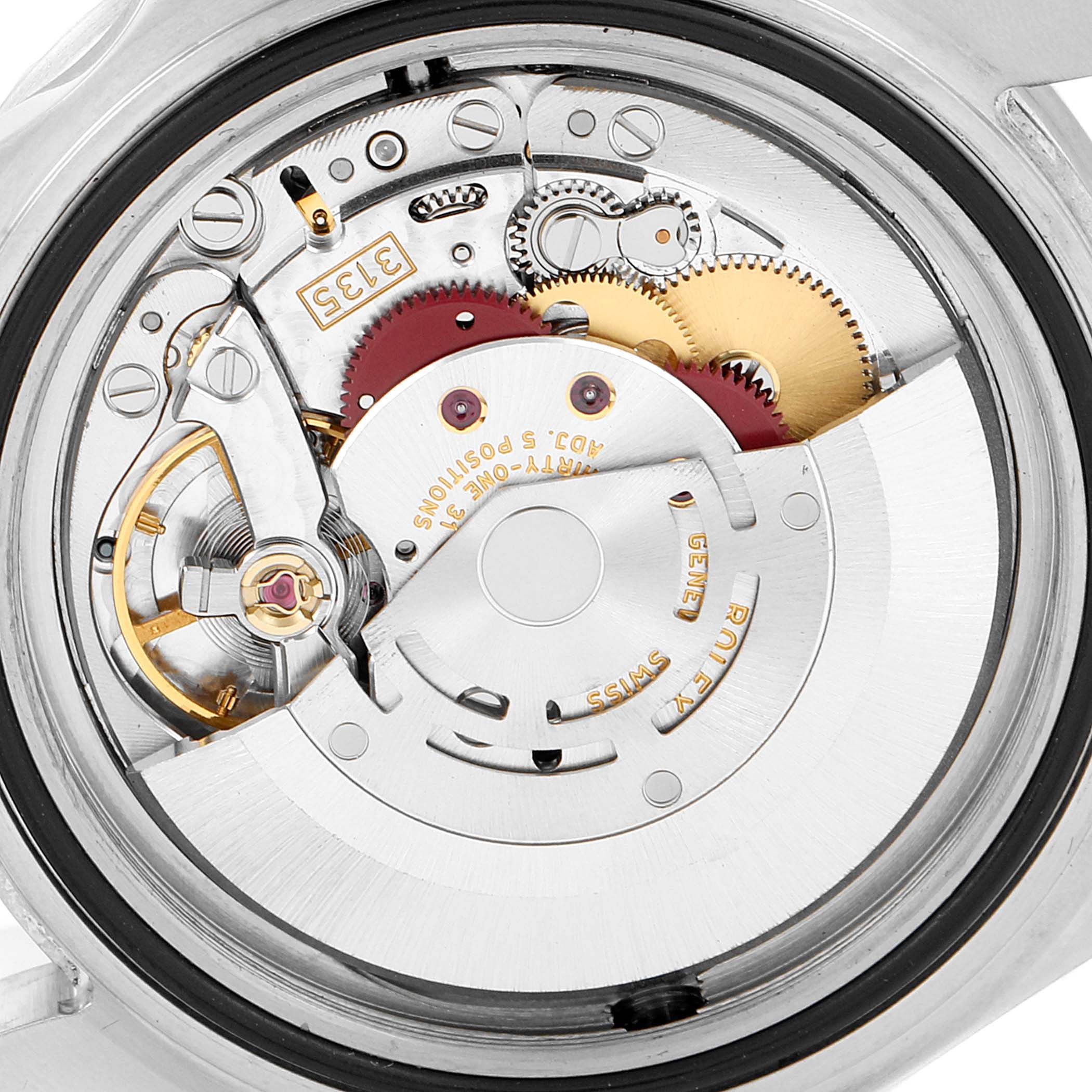 The image shows an angled view of the Rolex Sea-Dweller 16600 Men
s Stainless Steel Black Dial 16600 Men
s Stainless Steel Black Dial watch
s movement and intricate internal mechanisms.