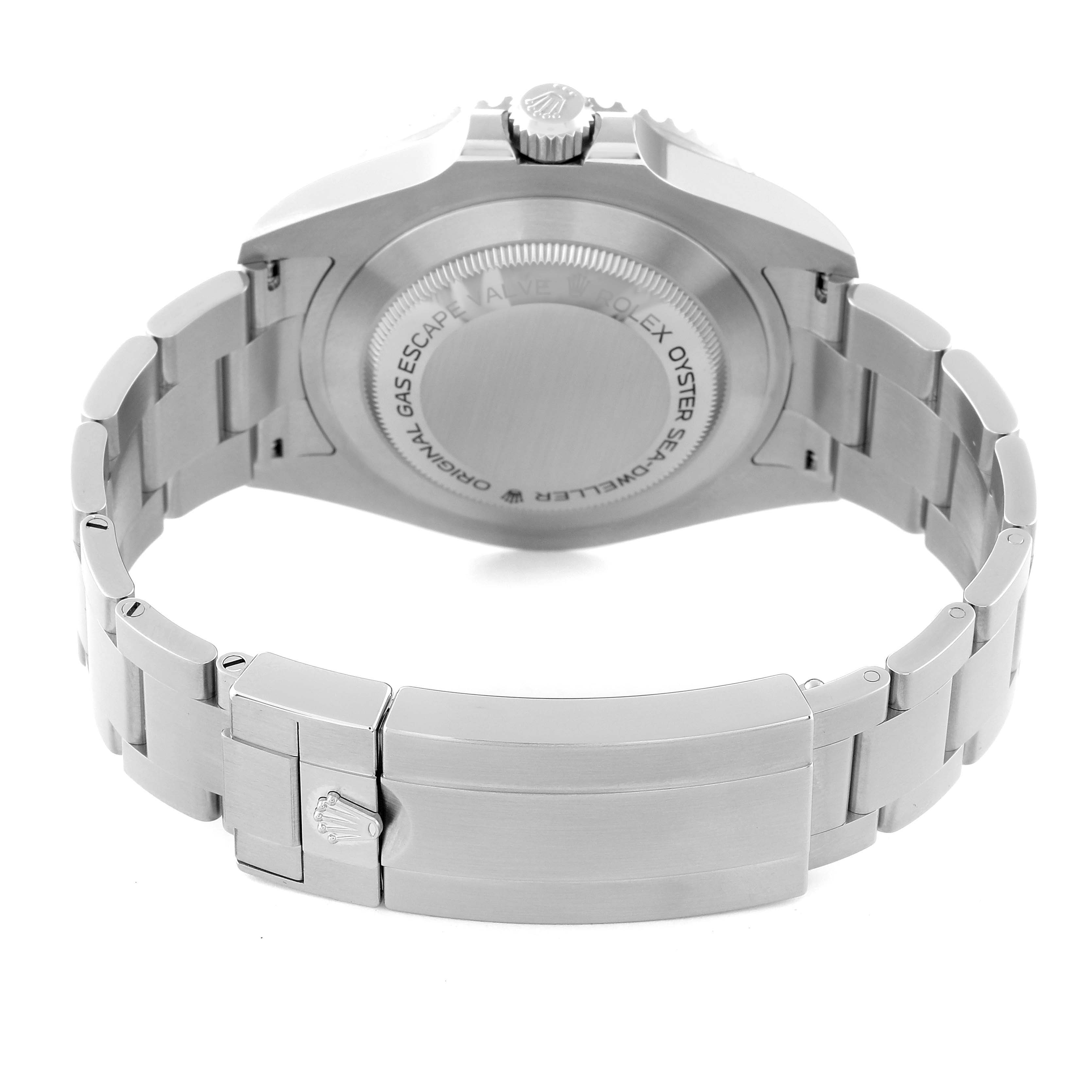 The image shows the back of the Rolex Sea-Dweller 126600 Men
s Stainless Steel Black Dial 126600 Men
s Stainless Steel Black Dial watch, highlighting the case back and the bracelet.