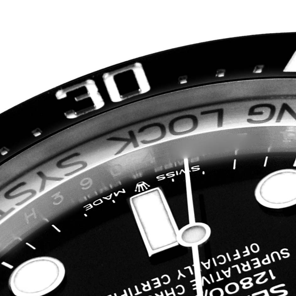 The image shows a close-up of the dial and bezel of the Rolex Sea-Dweller 126660 Men's Stainless Steel Black Dial 126660 Men's Stainless Steel Black Dial watch focusing on the 30-minute marker.
