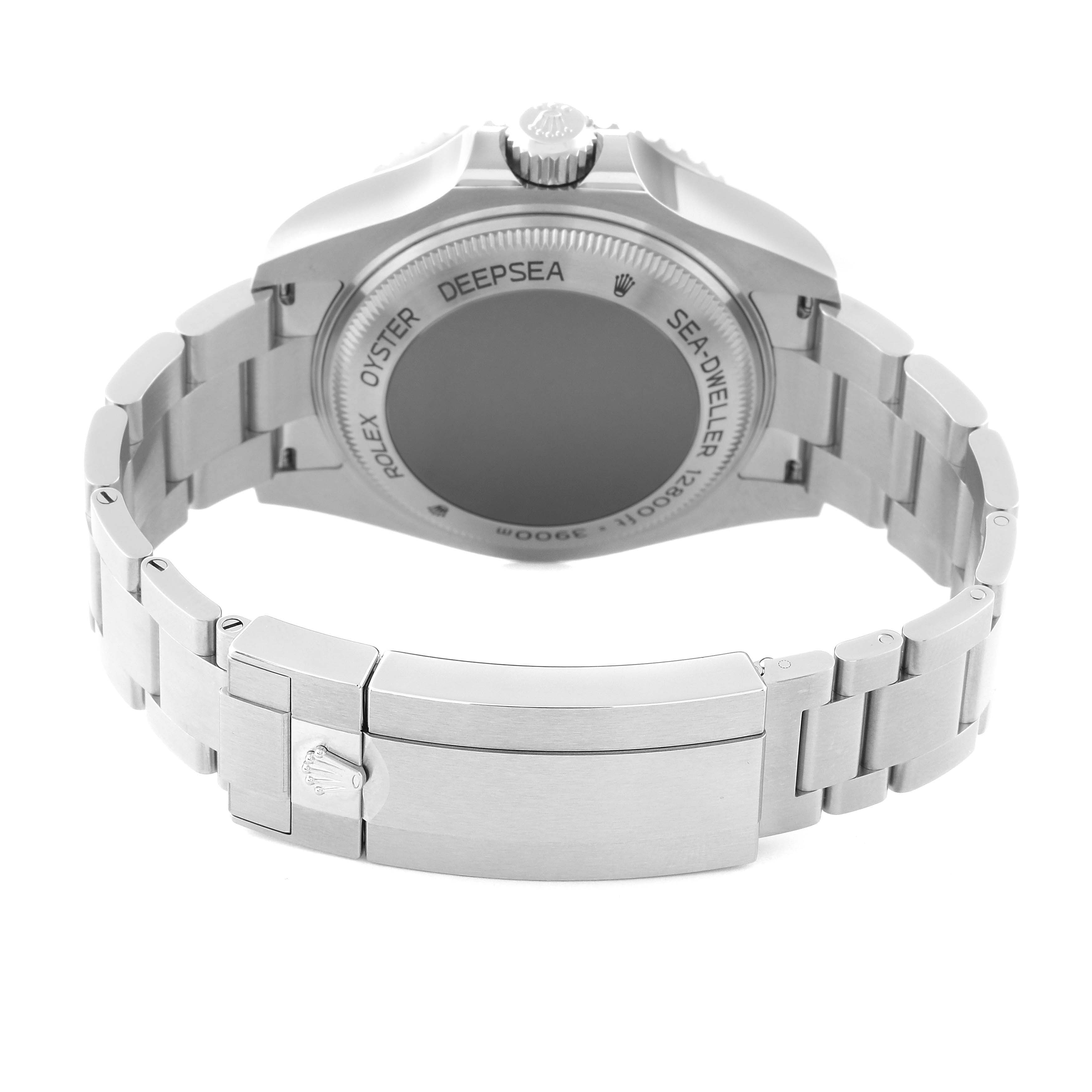 The image shows the back view of a Rolex Sea-Dweller 126660 Men's Stainless Steel Black Dial 126660 Men's Stainless Steel Black Dial watch, highlighting the bracelet, clasp, and case back.