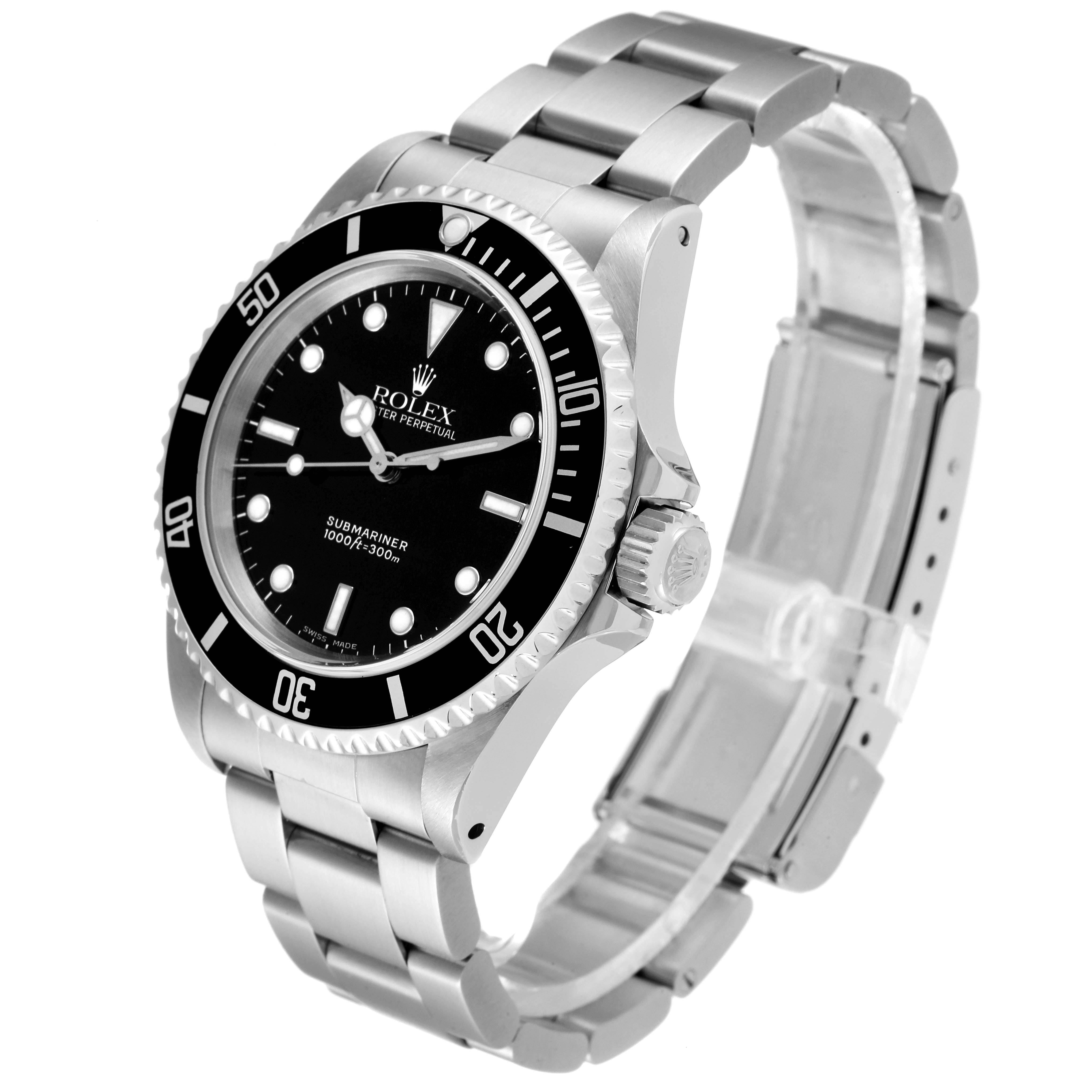 The image shows a Rolex Submariner 14060 Men's Stainless Steel Black Dial 14060 Men's Stainless Steel Black Dial watch angled slightly from the front, highlighting the dial, bezel, bracelet, and crown.