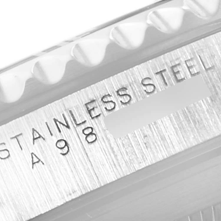 The image shows a close-up angle of the engraving on the bezel of a Rolex Submariner 14060 Men's Stainless Steel Black Dial 14060 Men's Stainless Steel Black Dial watch.