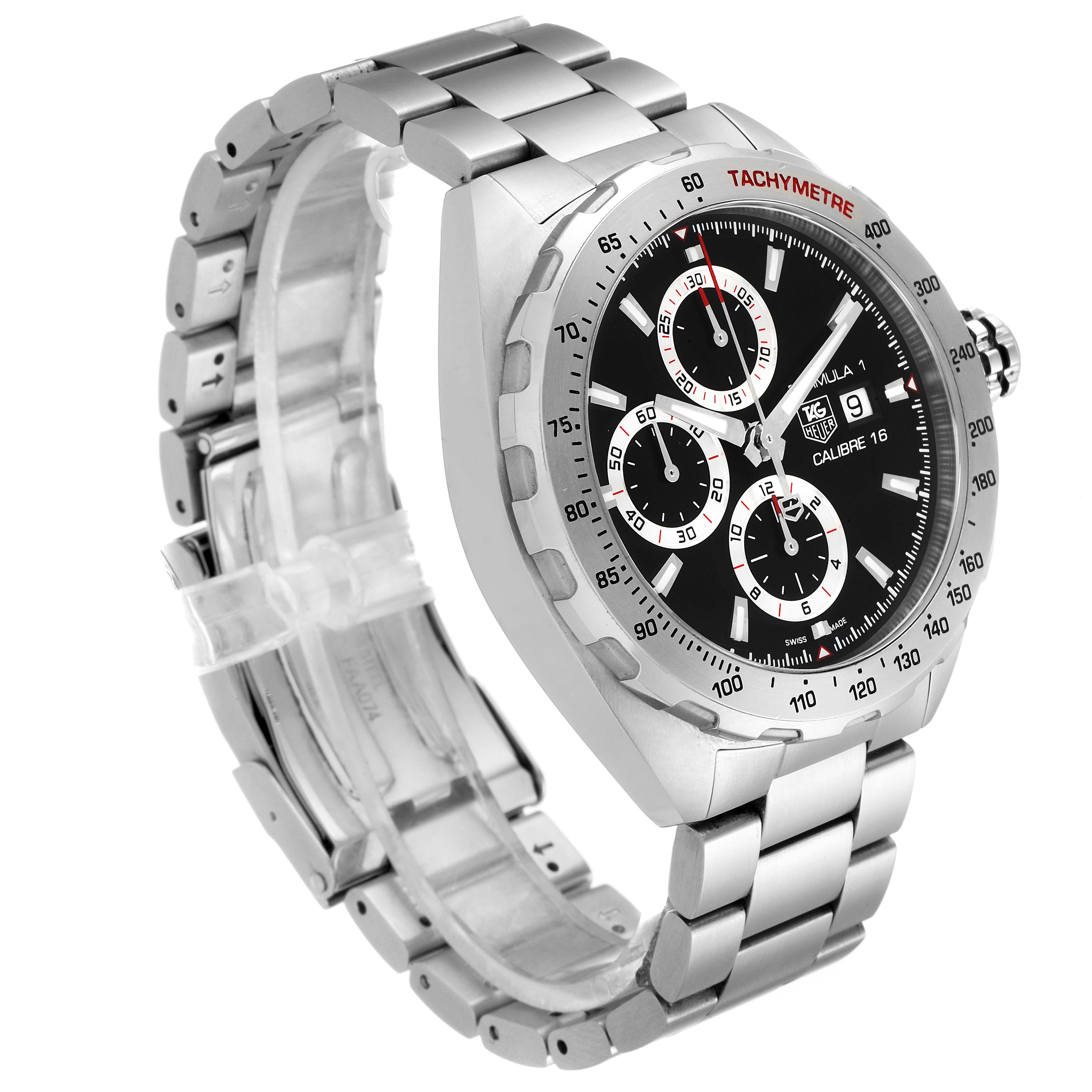 This image shows a Tag Heuer Formula 1 CAZ2010.BA0876 Men's Stainless Steel Black Dial CAZ2010.BA0876 Men's Stainless Steel Black Dial watch at a slight angle, highlighting the face, bezel, and bracelet.