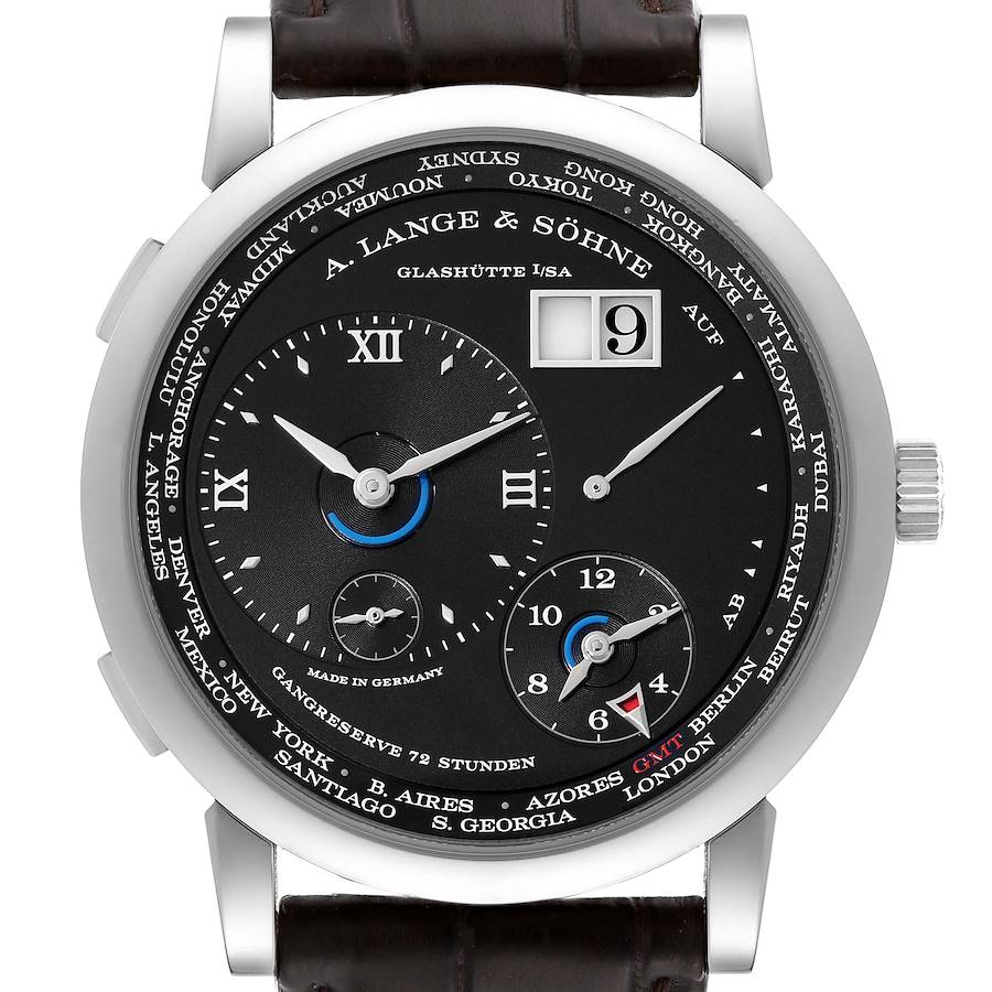 A. Lange and Sohne Lange 1 Time Zone White Gold Mens Watch 136.029 Box Papers SwissWatchExpo