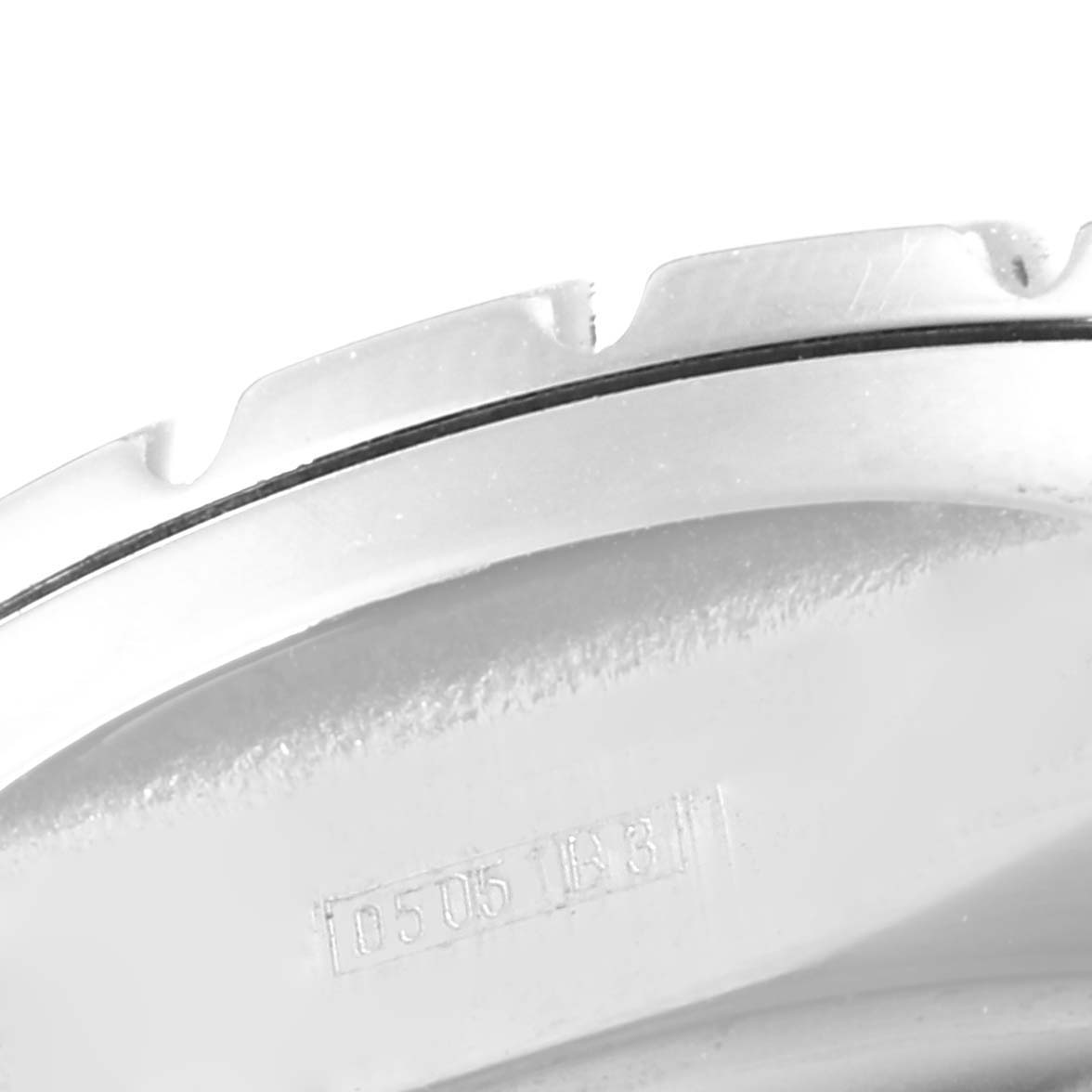 This close-up image displays a part of the bezel of a Breitling Bentley A44362 Men's Stainless Steel Blue Dial A44362 Men's Stainless Steel Blue Dial model watch.