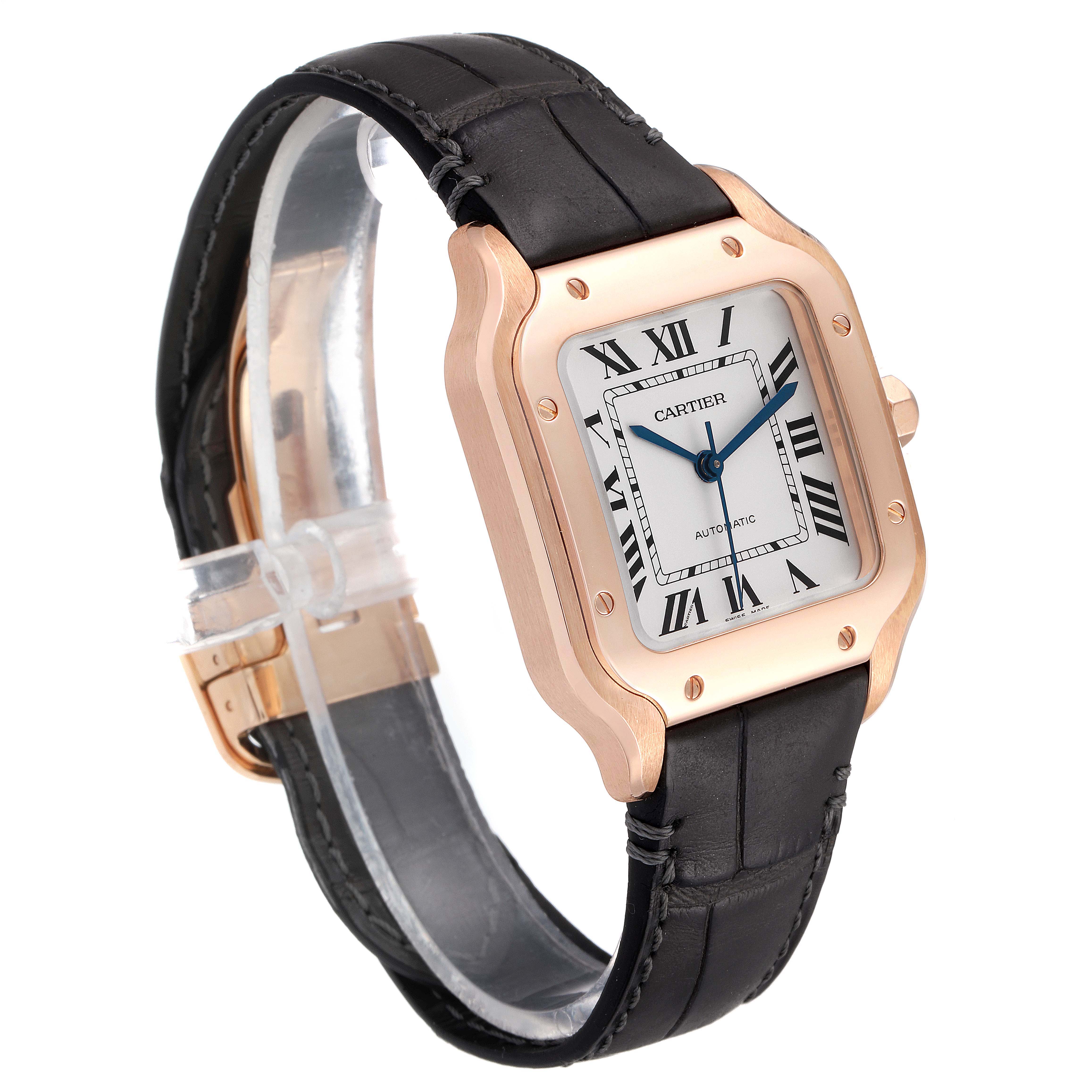 Cartier Santos Midsize Rose Gold Grey Strap Mens Watch WGSA0012 Box ...