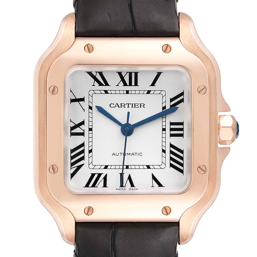 Cartier Santos Midsize Rose Gold Grey Strap Mens Watch WGSA0012 Box ...