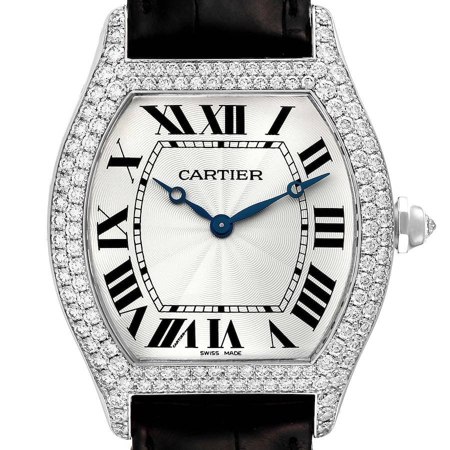 Cartier Tortue Large White Gold Diamond Mens Watch WA503851 SwissWatchExpo