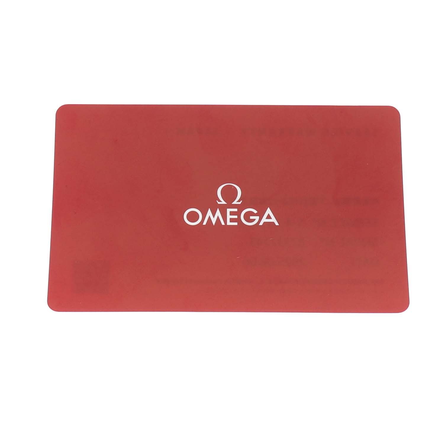 This is a red Omega card, possibly a certification or warranty card, for the Planet Ocean model.