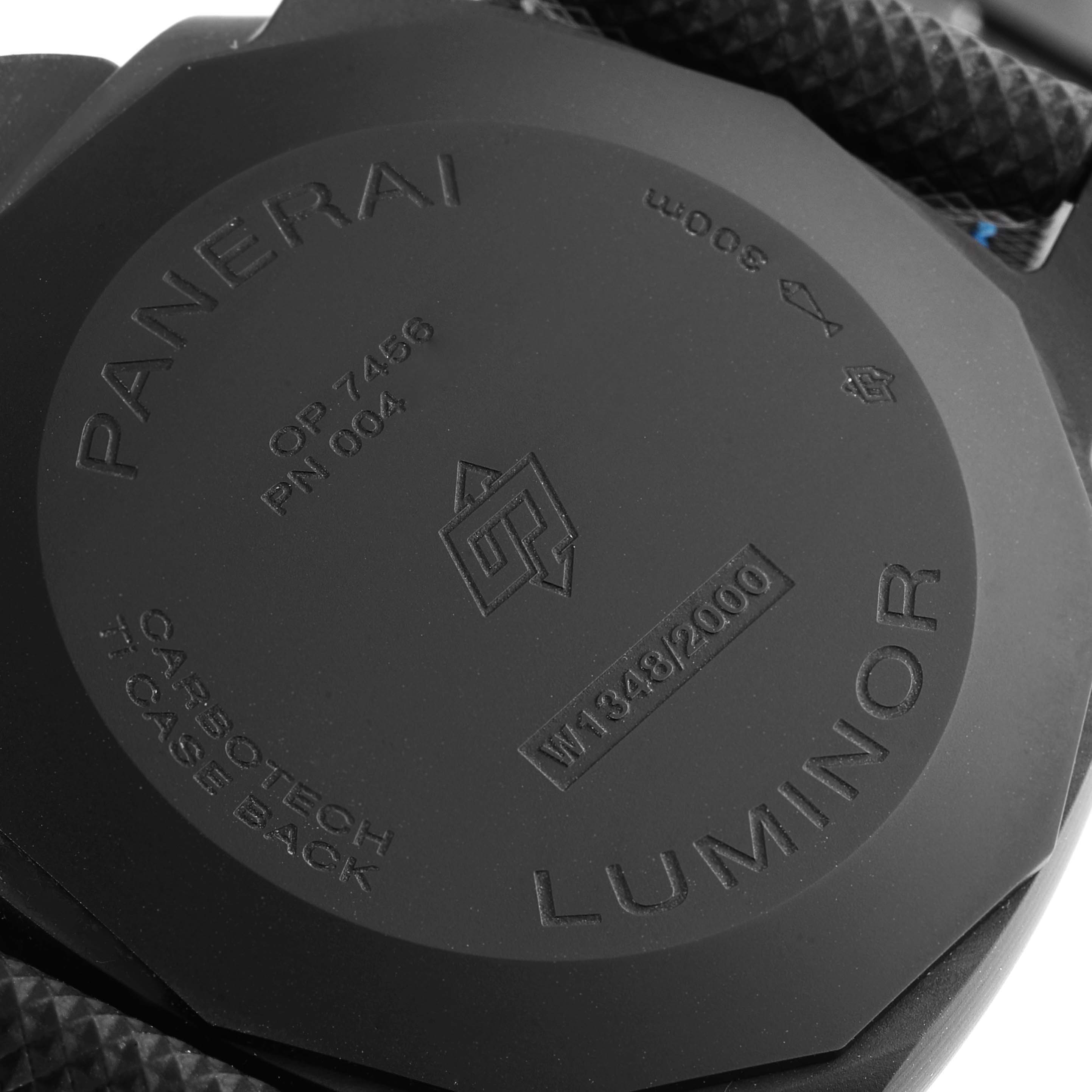 This image shows the case back of a Panerai Luminor PAM01661 Men's Stainless Steel Black Dial PAM01661 Men's Stainless Steel Black Dial watch, highlighting the model details and serial number.