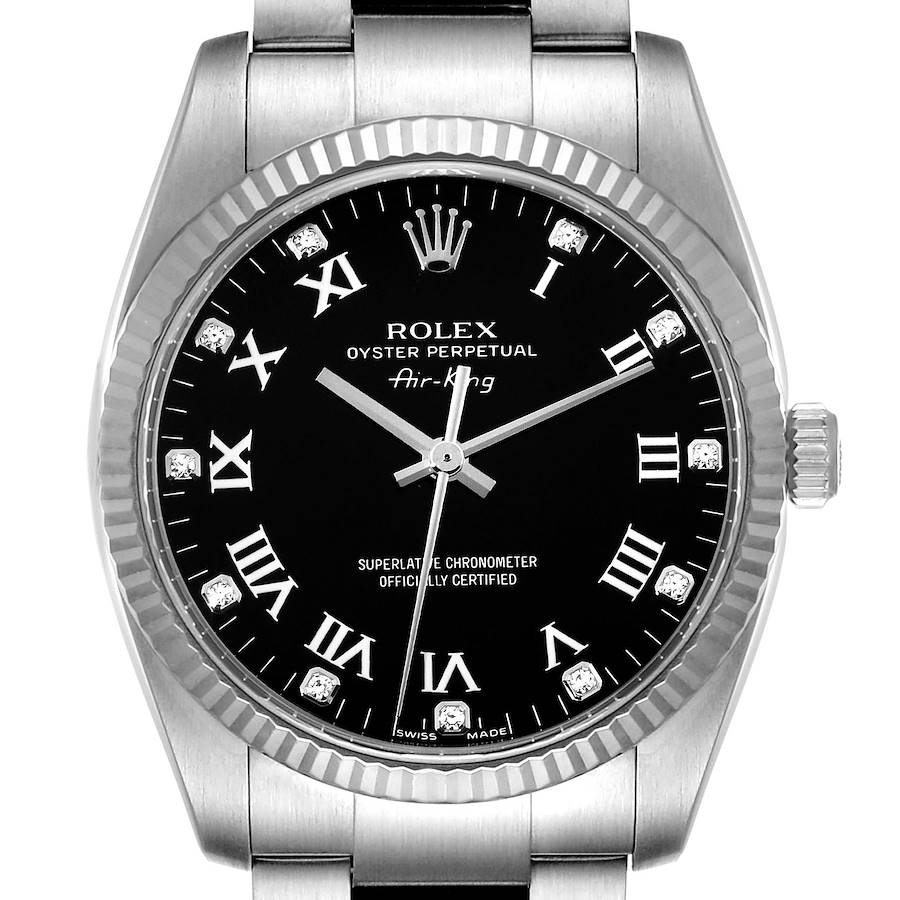 Rolex Air King Steel White Gold Black Diamond Dial Mens Watch 114234 SwissWatchExpo
