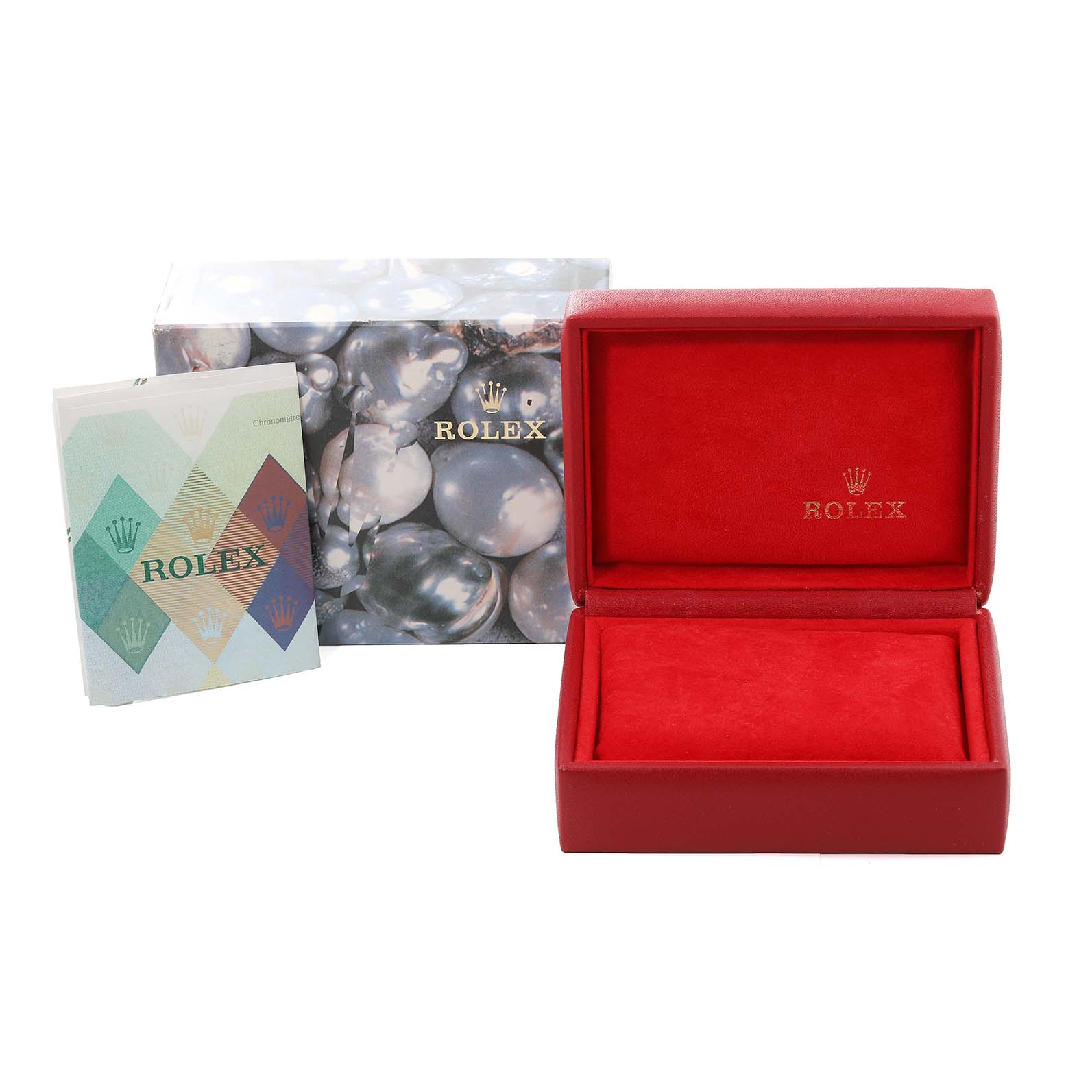 The image shows a Rolex Datejust 79240 Women's Stainless Steel Black Dial 79240 Women's Stainless Steel Black Dial watch box, an outer box, and an instruction booklet.