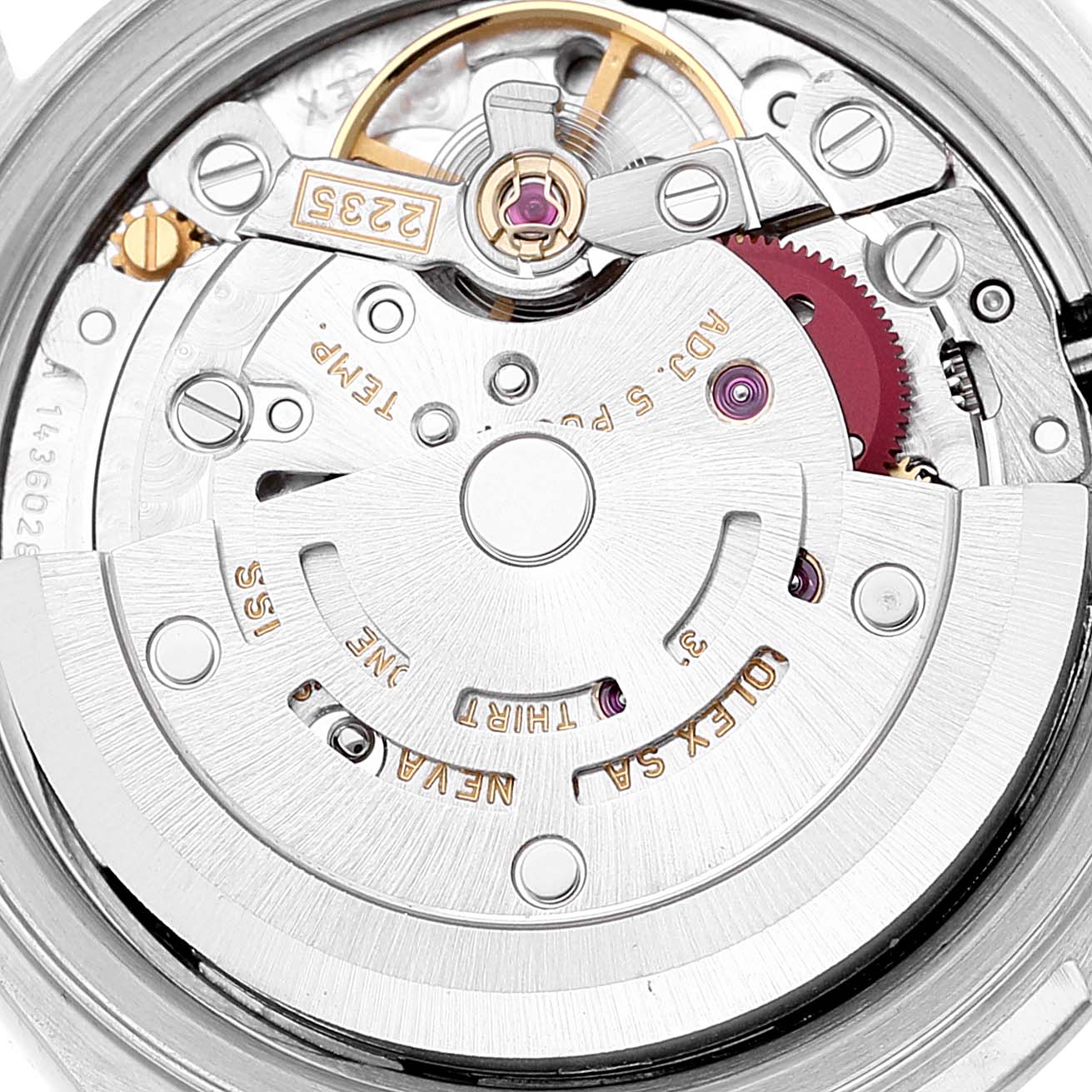 This image shows a close-up of the movement and internal mechanism of a Rolex Datejust 79240 Women's Stainless Steel Black Dial 79240 Women's Stainless Steel Black Dial watch.