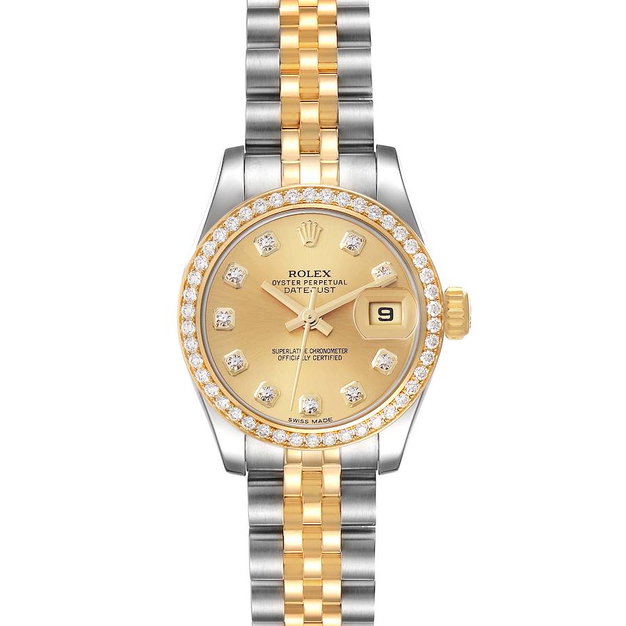 Rolex Datejust 26 Steel Yellow Gold Diamond Bezel Ladies Watch 179383 Box Card SwissWatchExpo