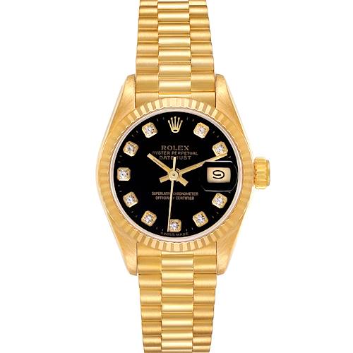 Photo of Rolex Datejust President Yellow Gold Black Diamond Dial Ladies Watch 69178