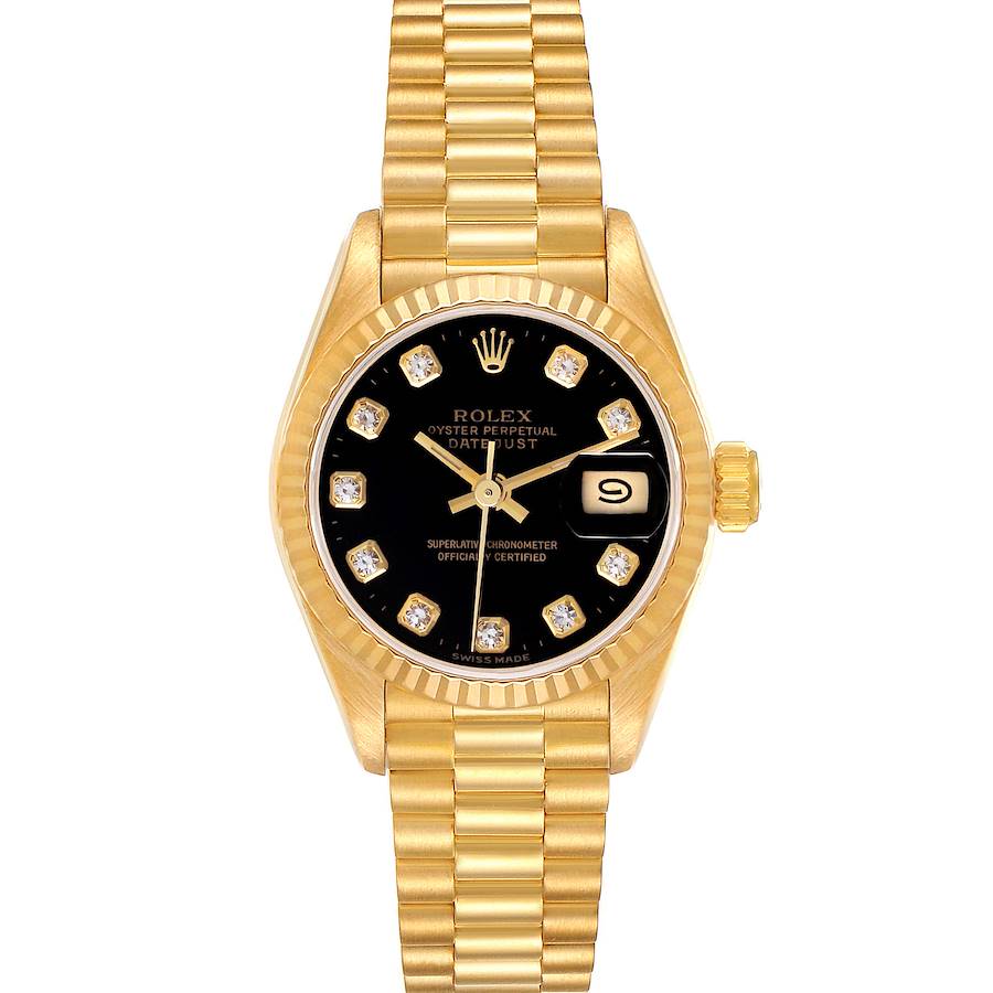 Rolex Datejust President Yellow Gold Black Diamond Dial Ladies Watch 69178 SwissWatchExpo