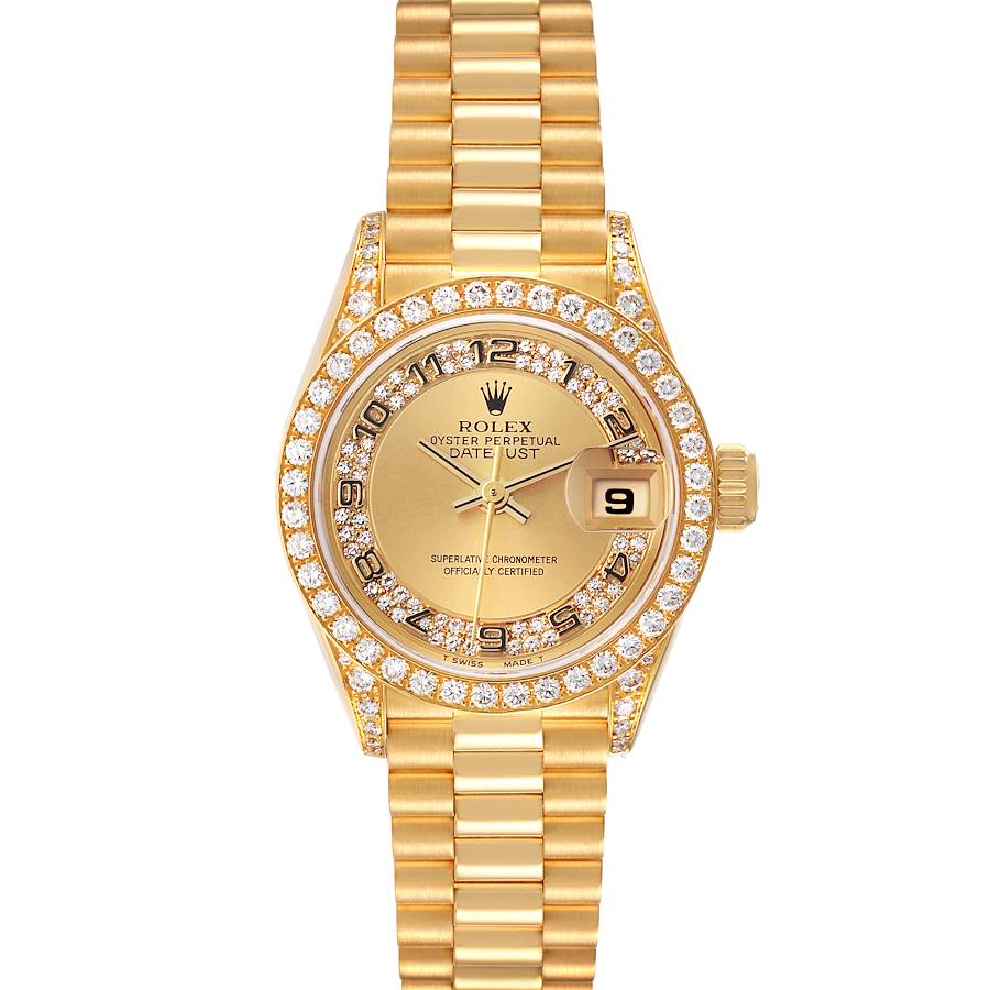 Rolex Datejust President Yellow Gold Diamond Bezel Ladies Watch 69158 Box Papers SwissWatchExpo