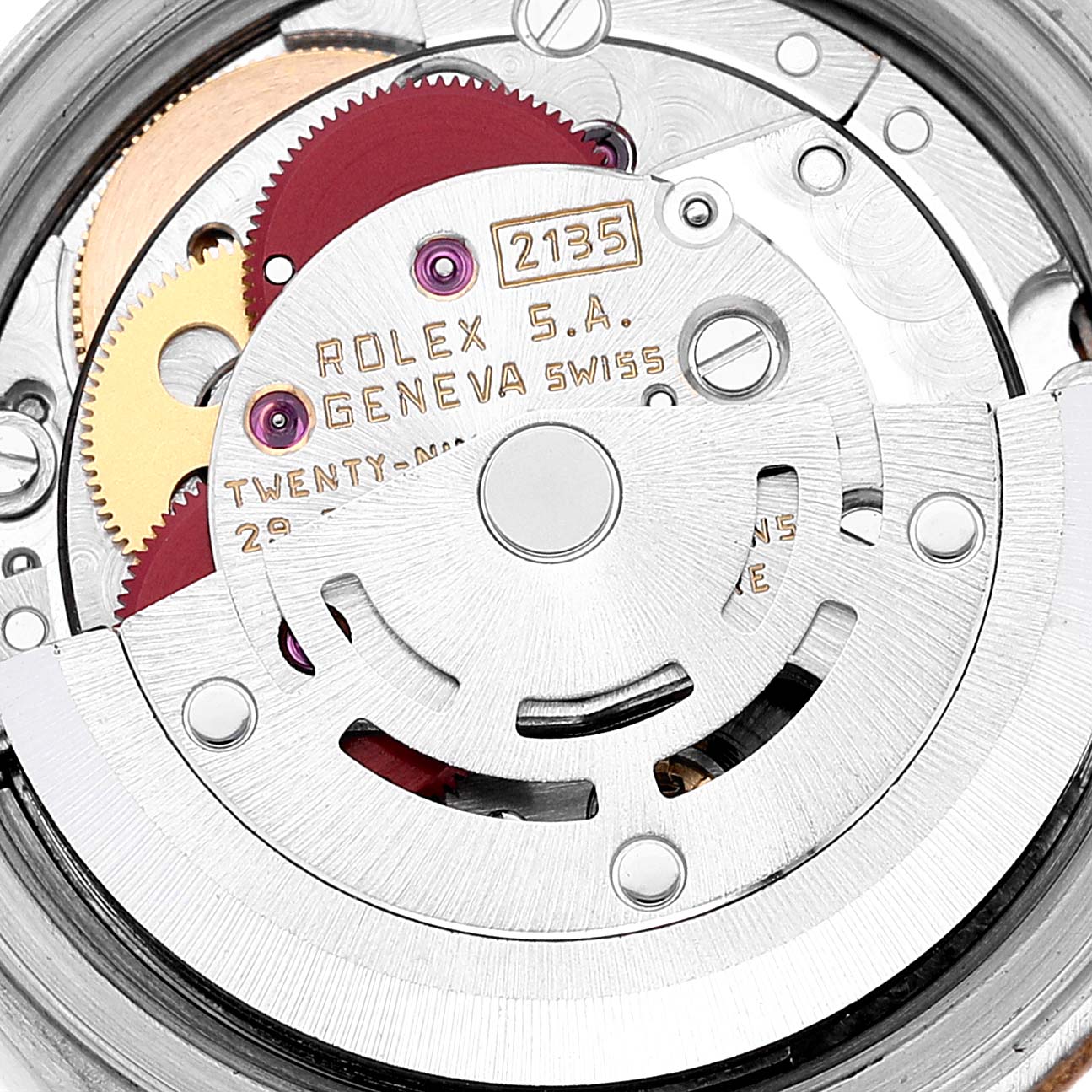 This image shows the internal movement components of a Rolex Datejust 69173 Women's Steel and Gold (two tone) Champagne Dial 69173 Women's Steel and Gold (two tone) Champagne Dial watch, viewed from a close-up angle.