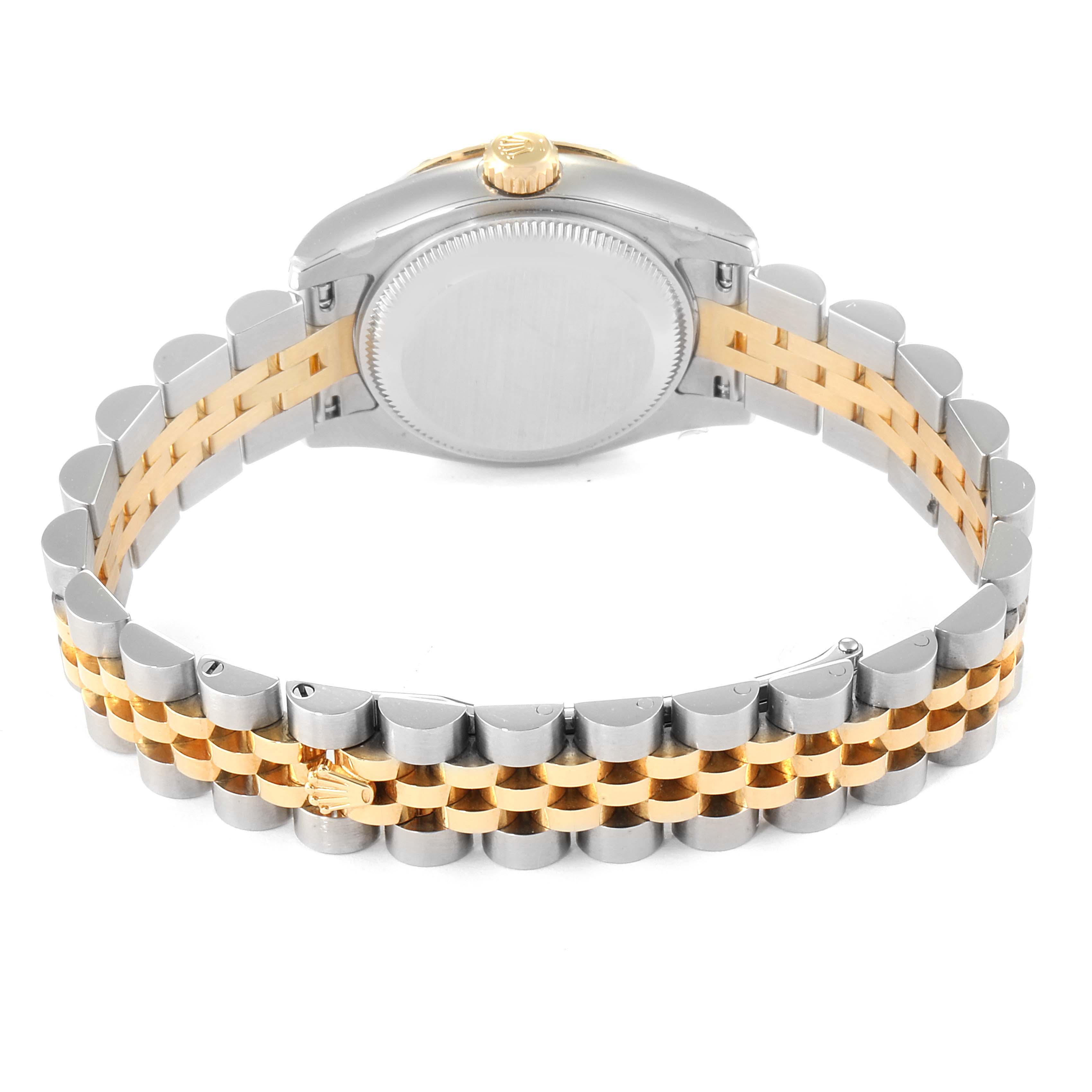 The image shows the back and bracelet of a Rolex Datejust 179313 Women's Steel and Gold (two tone) Mother of Pearl Dial 179313 Women's Steel and Gold (two tone) Mother of Pearl Dial watch.