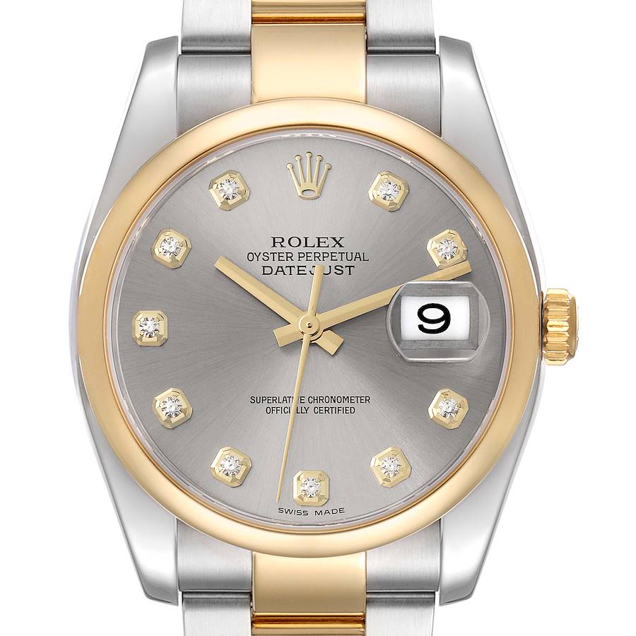 Rolex Datejust Steel Yellow Gold Grey Diamond Dial Mens Watch 116203 Box Card SwissWatchExpo