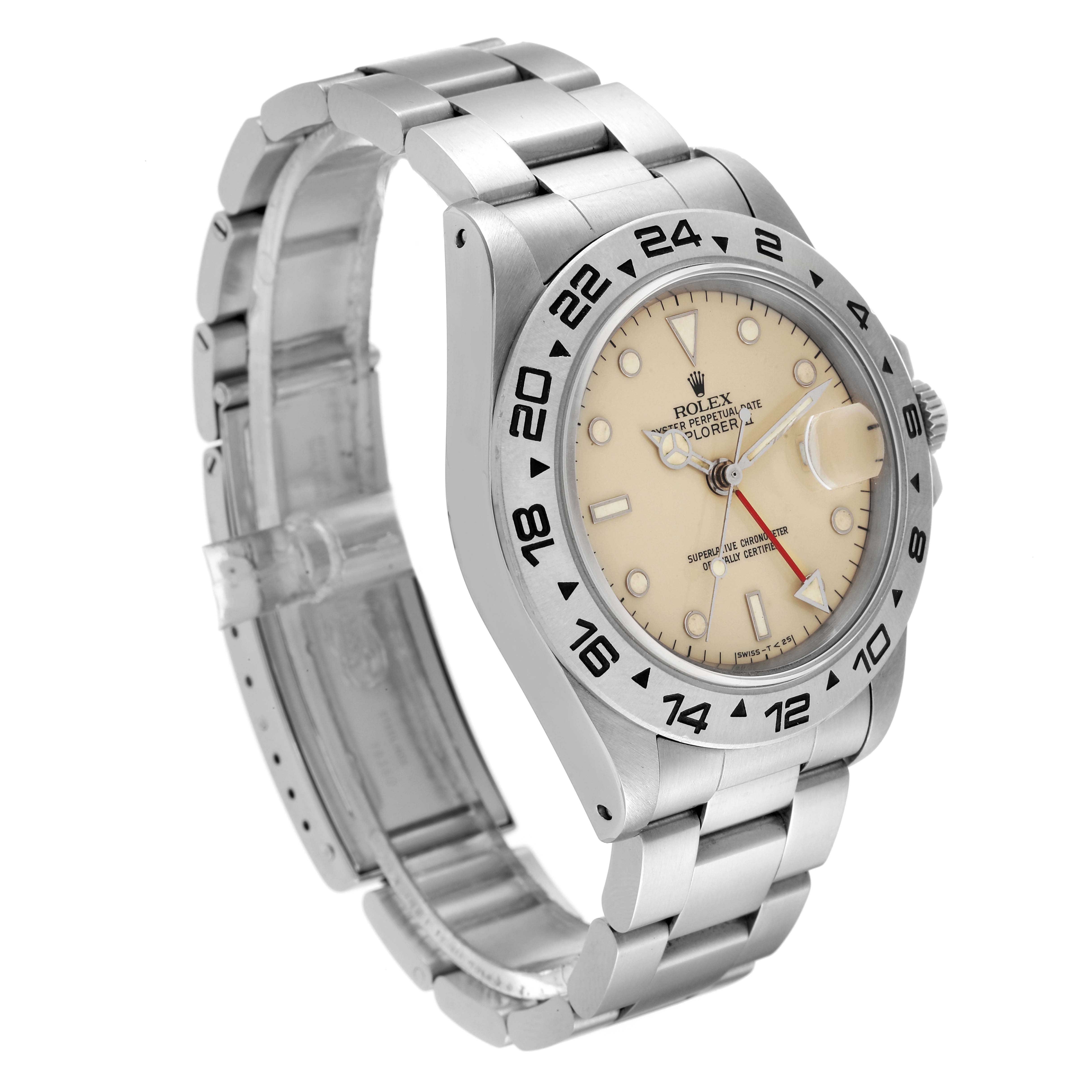 The Rolex Vintage Collection 16550 Men's Stainless Steel Beige Dial 16550 Men's Stainless Steel Beige Dial model watch is shown from a tilted frontal angle, displaying the face, bezel, case, and bracelet.