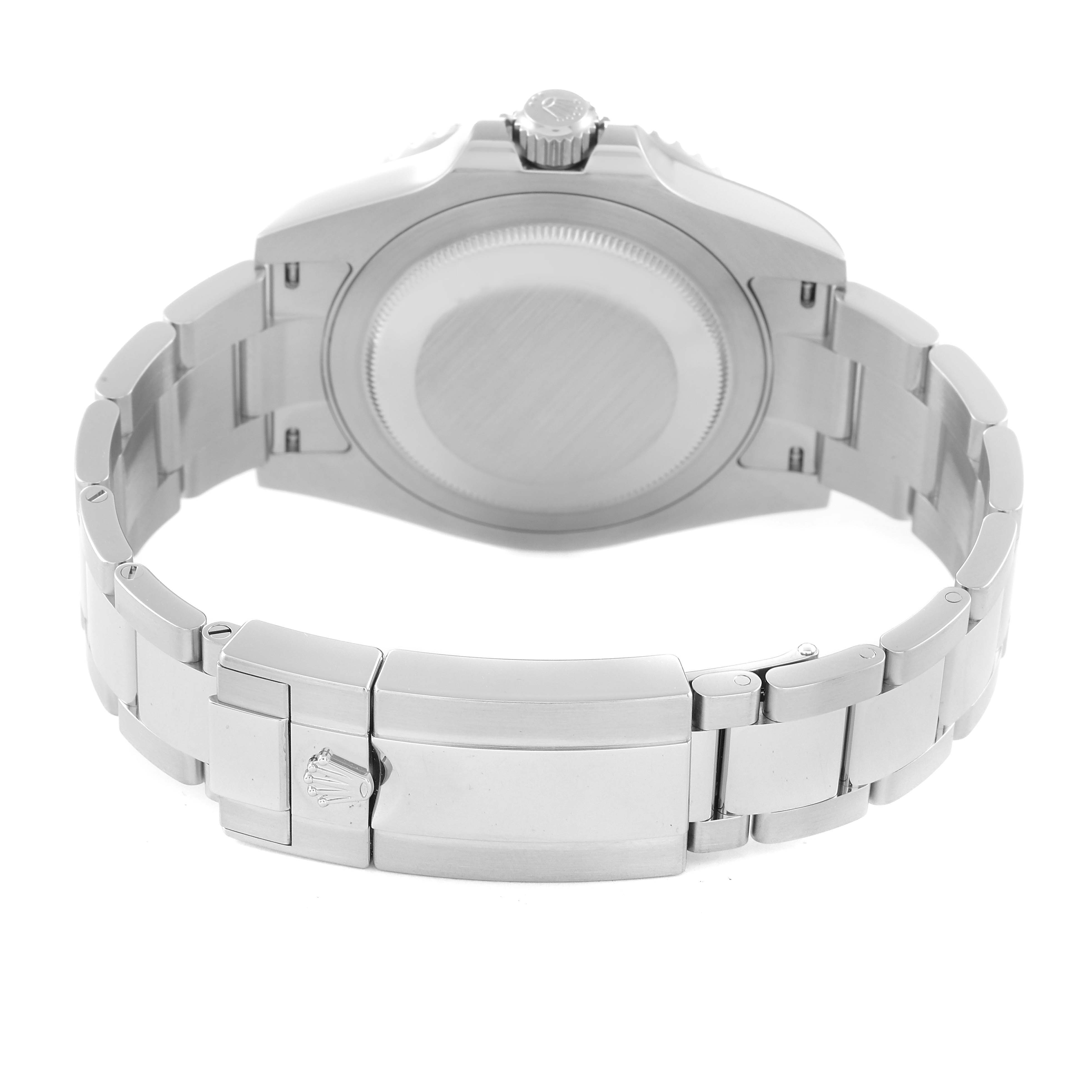 The image shows the back of the Rolex GMT-Master 126710 Men's Stainless Steel Black Dial 126710 Men's Stainless Steel Black Dial watch, including the caseback and metal bracelet clasp.