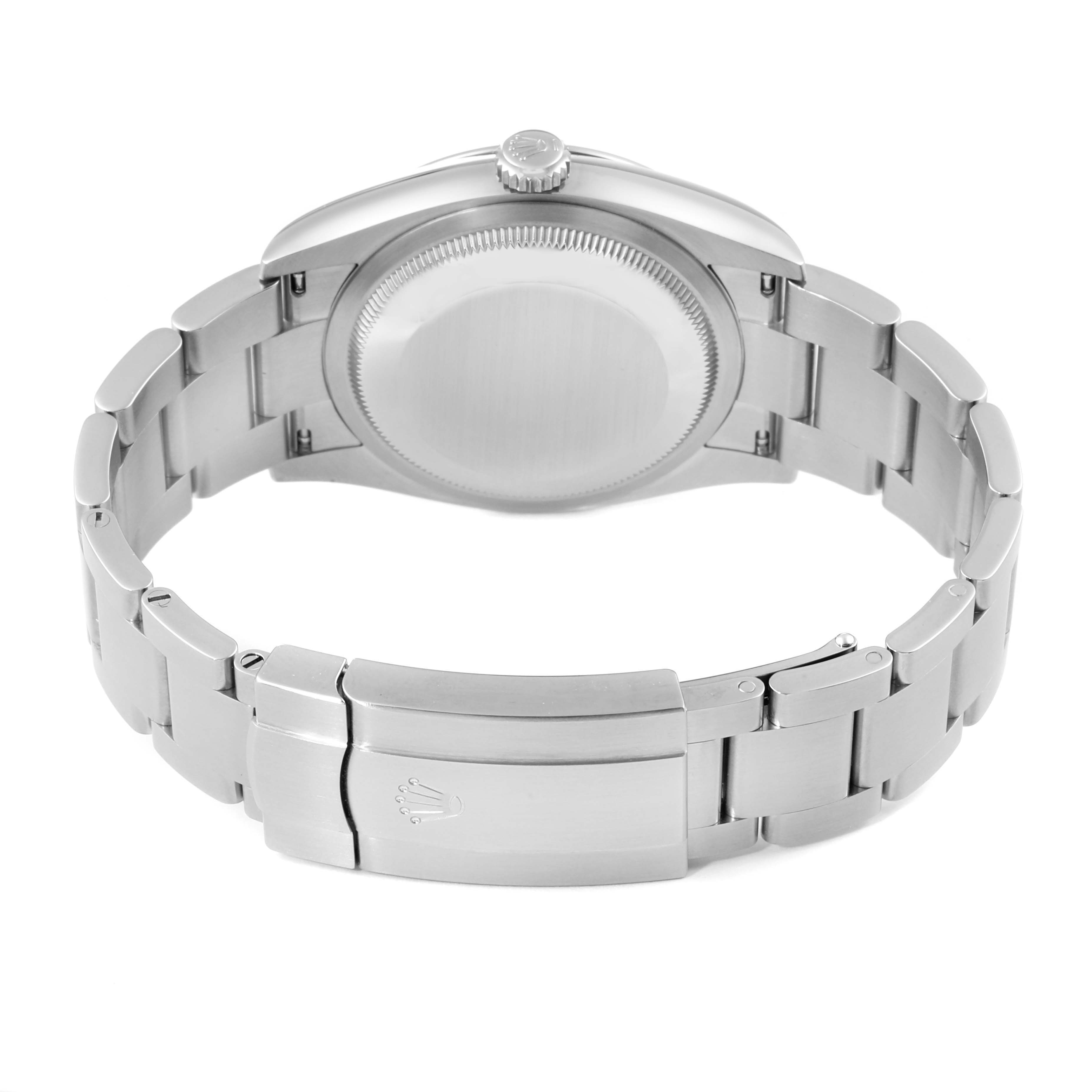 This image shows the back view of the Rolex Oyster Perpetual 126000 Men's Stainless Steel Silver Dial 126000 Men's Stainless Steel Silver Dial watch, highlighting the case back and bracelet clasp.