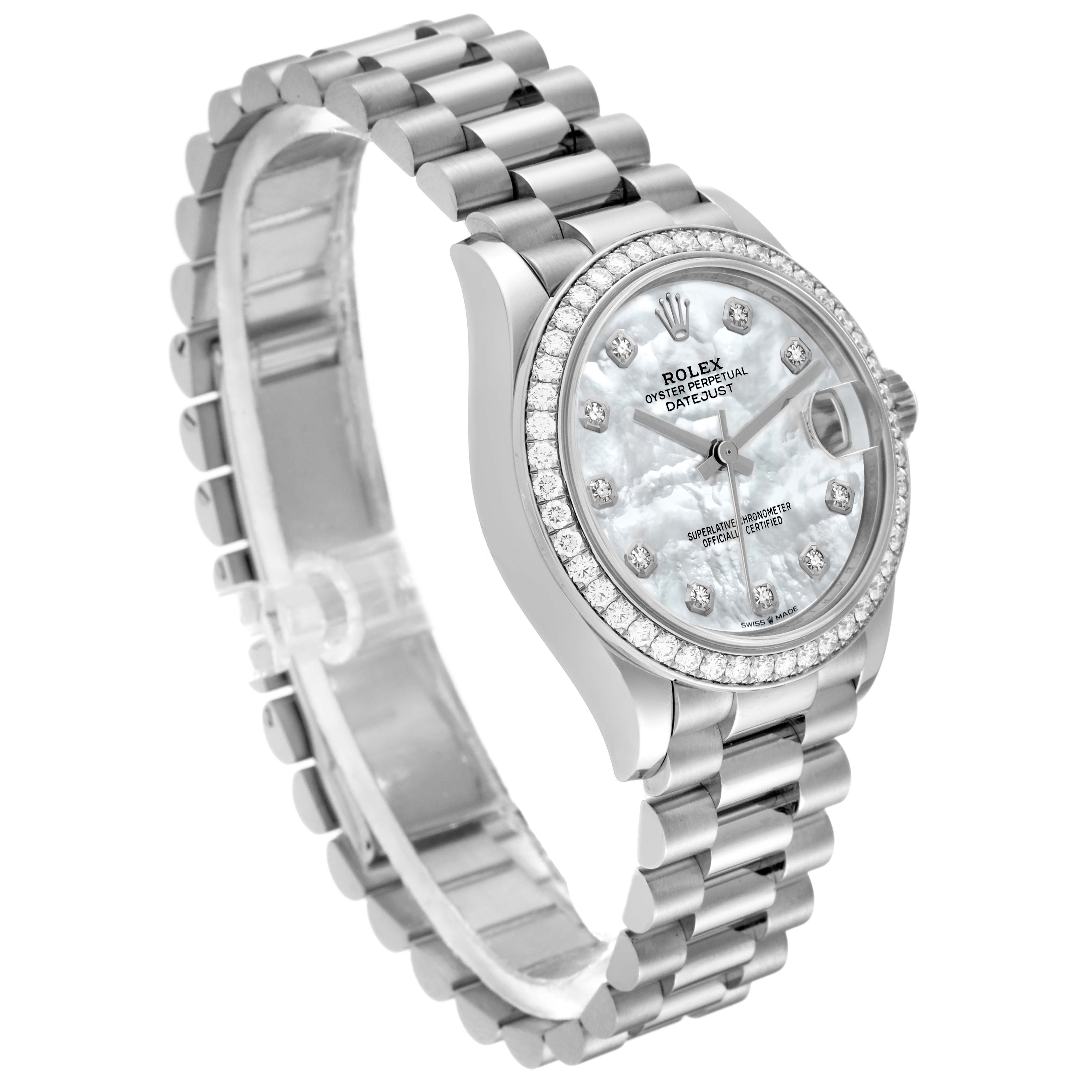 Rolex President Datejust Midsize White Gold Mother Of Pearl Diamond ...