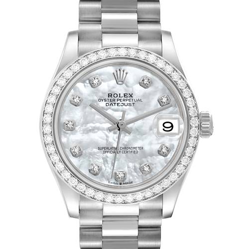Photo of Rolex President Datejust Midsize White Gold Mother Of Pearl Diamond Ladies Watch 278289 Box Card
