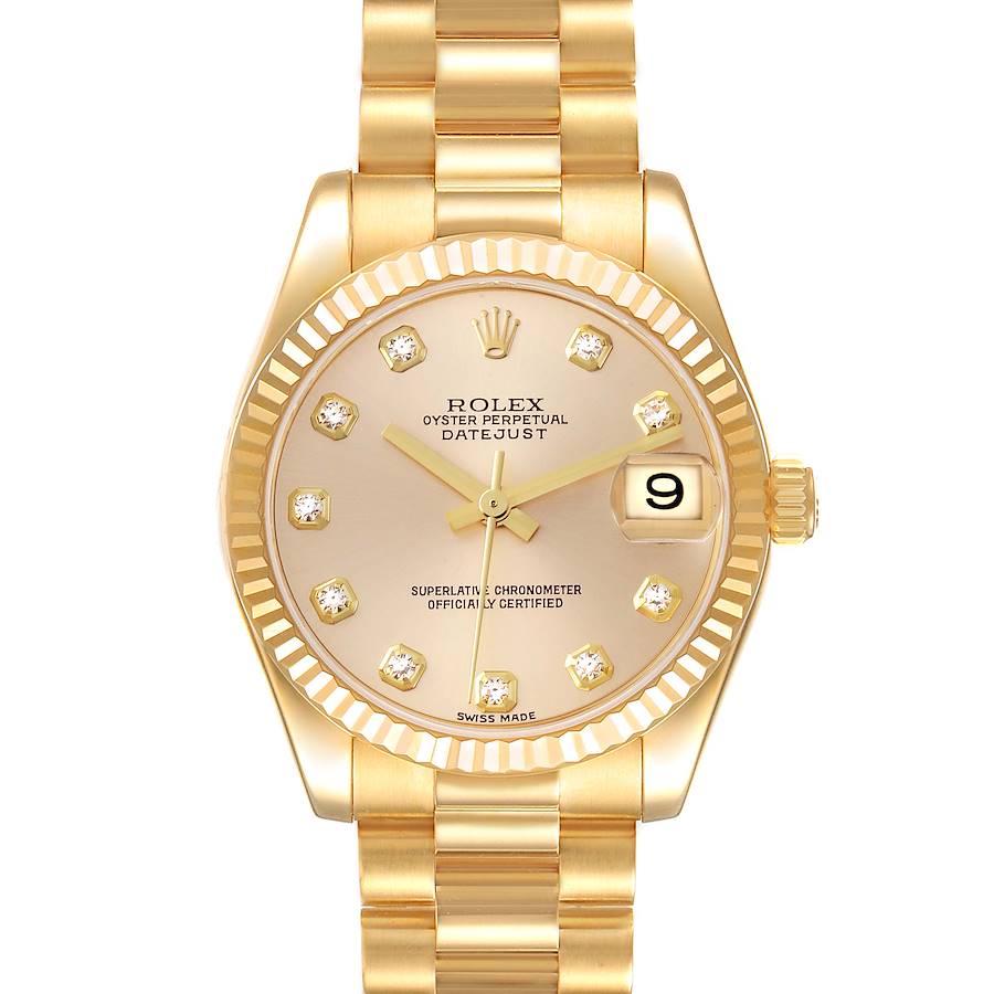 Rolex President Midsize Yellow Gold Diamond Ladies Watch 178278 Box Papers SwissWatchExpo