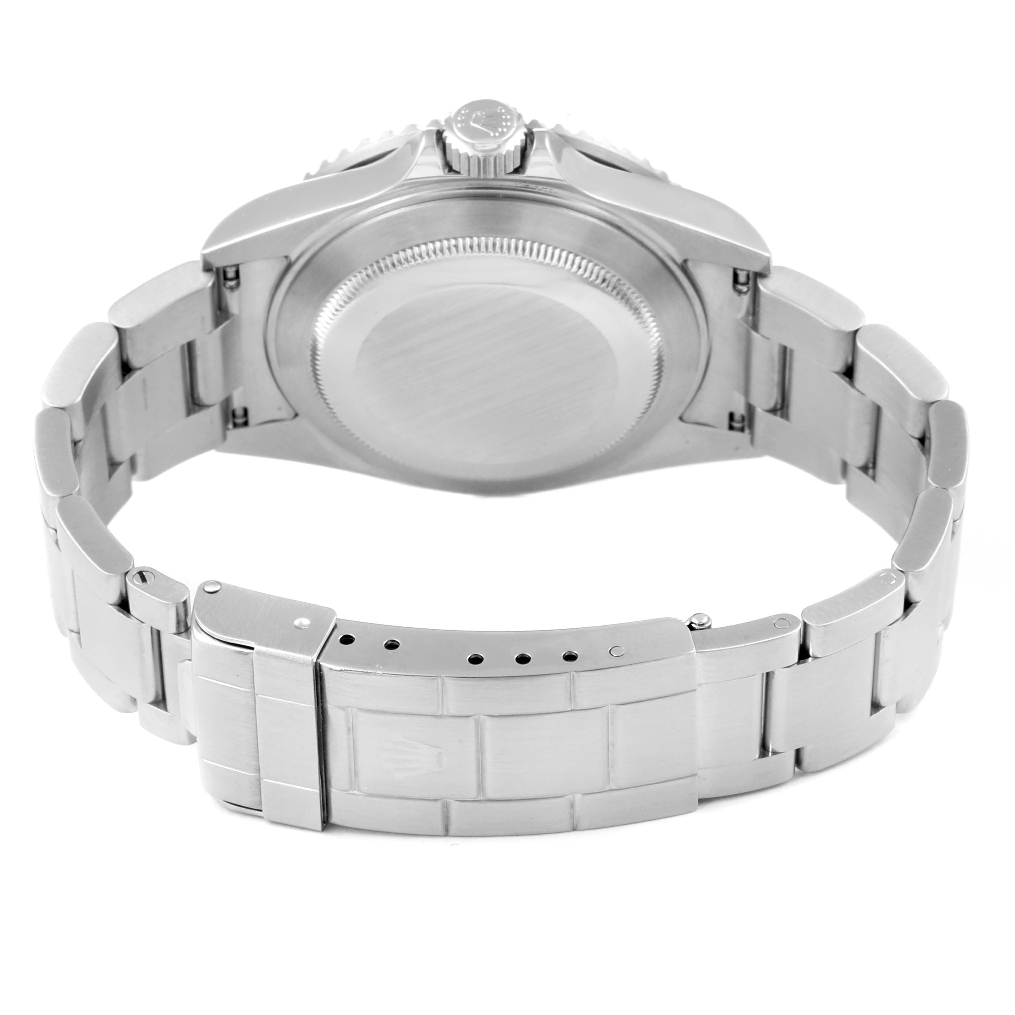 The image shows the back case and bracelet of a Rolex Submariner 16610 Men
s Stainless Steel Black Dial 16610 Men
s Stainless Steel Black Dial watch from a rear angle.