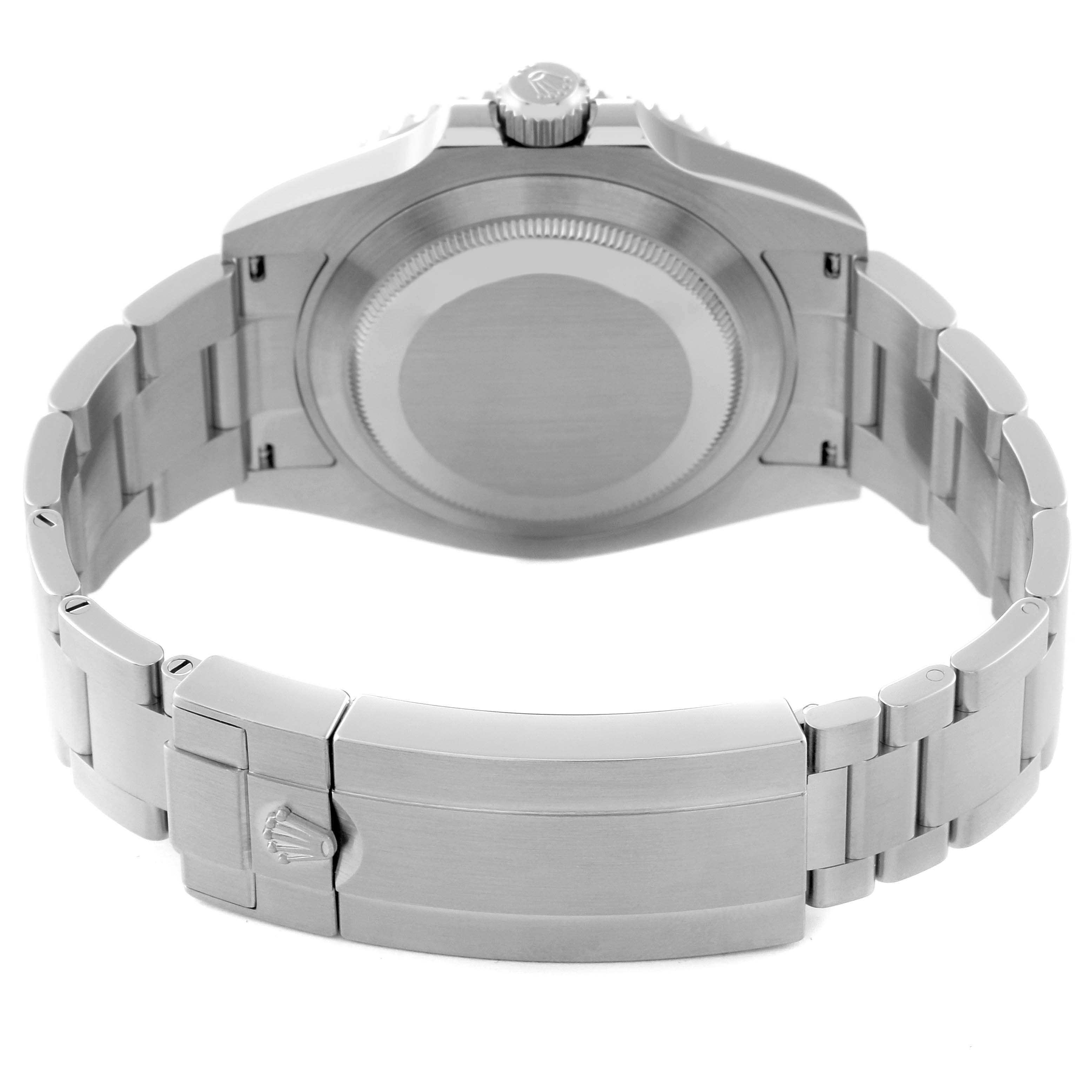 This image shows the back case and bracelet of a Rolex Submariner 124060 Men
s Stainless Steel Black Dial 124060 Men
s Stainless Steel Black Dial, viewed from the rear.