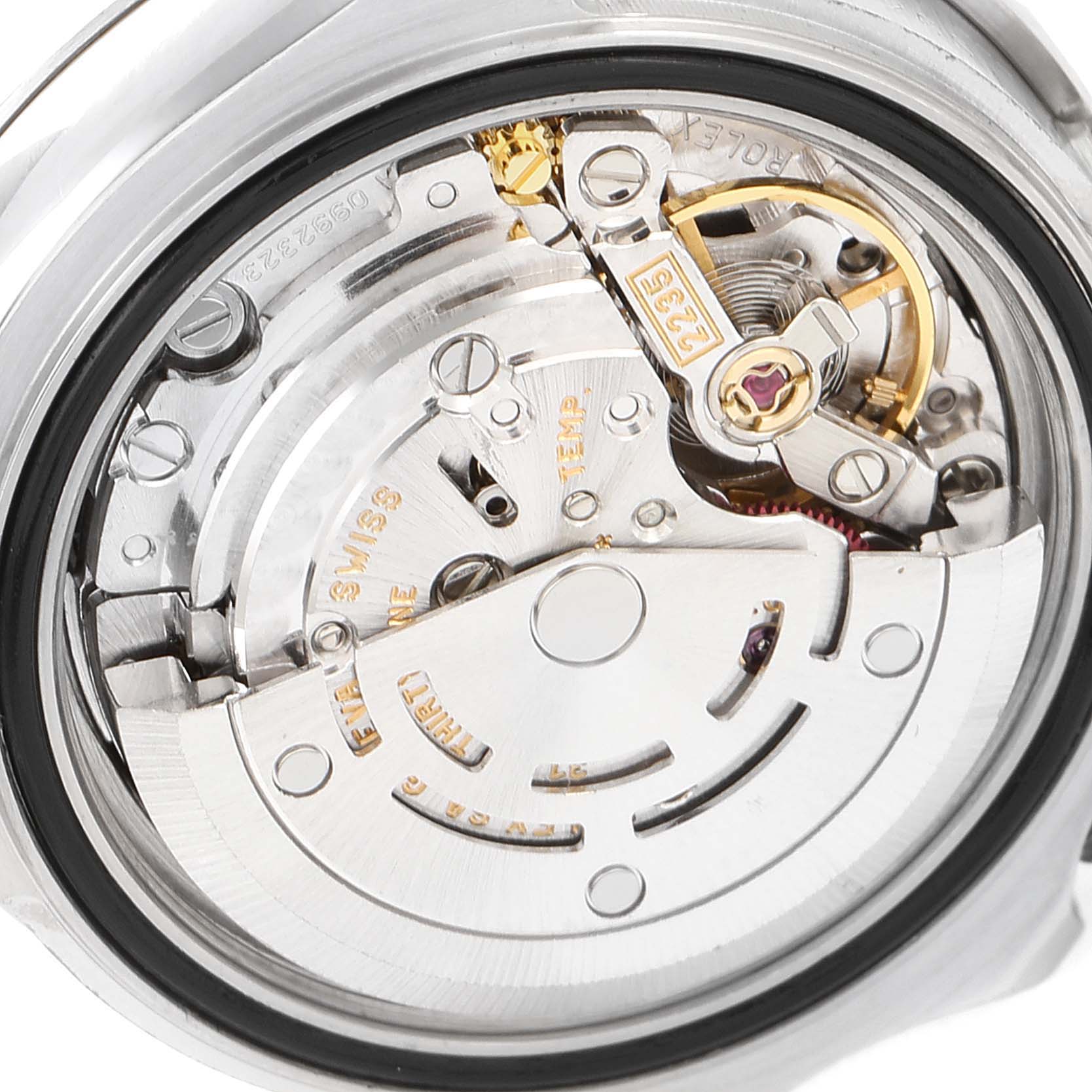 This is an angle showing the internal mechanism and parts of the Rolex Yacht-Master 169622 Women's Stainless Steel Silver Dial 169622 Women's Stainless Steel Silver Dial watch.