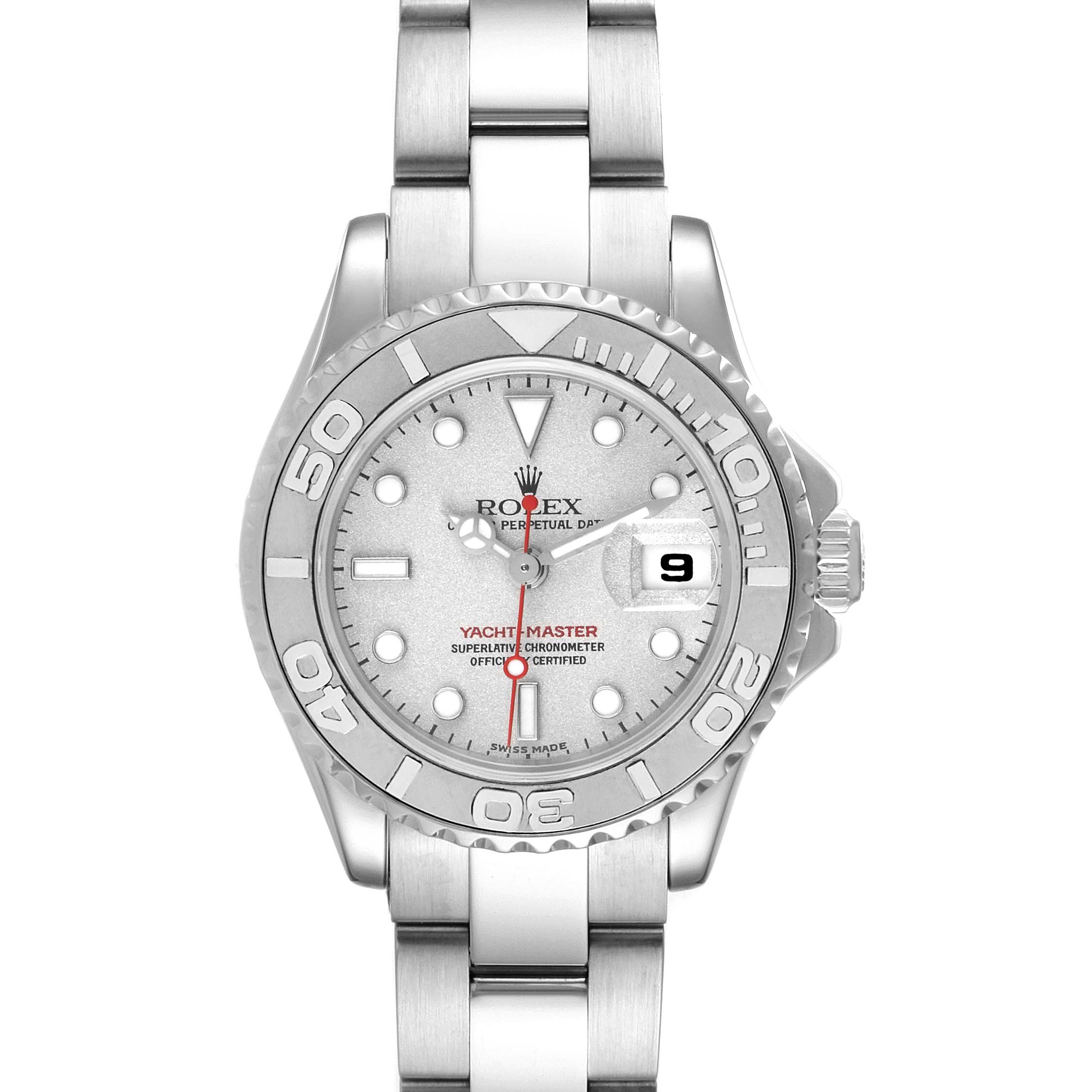 Rolex Yachtmaster 29 Steel Platinum Dial Bezel Ladies Watch 169622 ...