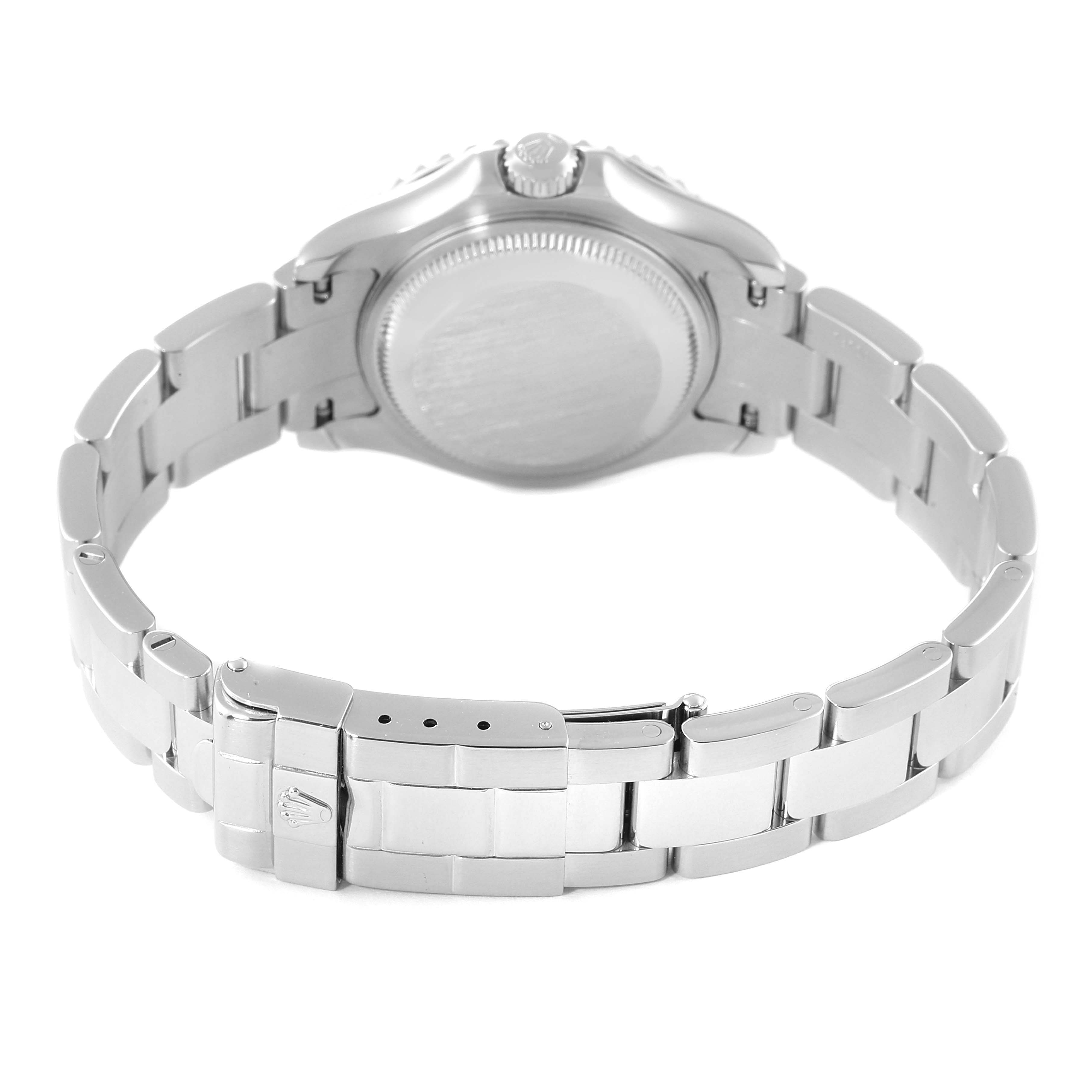 The image shows the back case and bracelet clasp of a Rolex Yacht-Master 169622 Women's Stainless Steel Silver Dial 169622 Women's Stainless Steel Silver Dial watch from a rear angle.