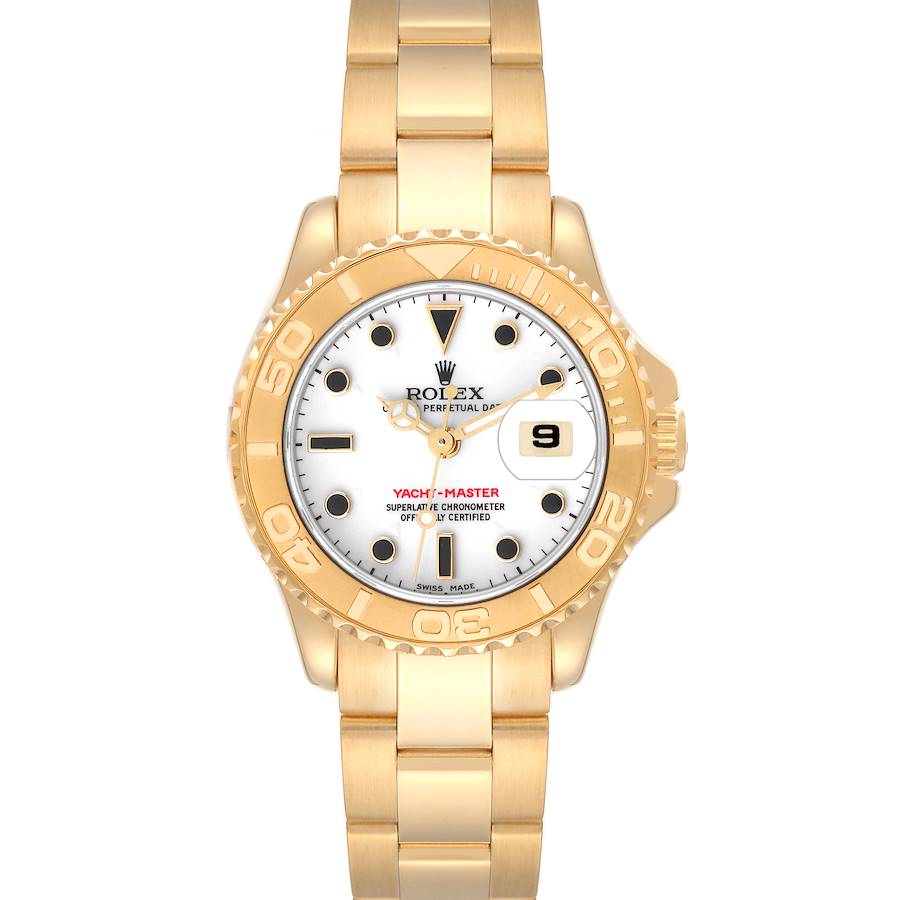 Rolex Yachtmaster 29 Yellow Gold White Dial Ladies Watch 69628 SwissWatchExpo