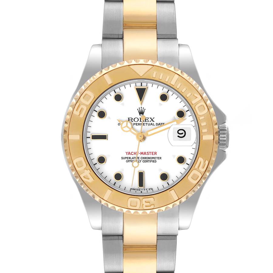 Rolex Yachtmaster 35 Midsize Steel Yellow Gold White Dial Mens Watch 68623 SwissWatchExpo