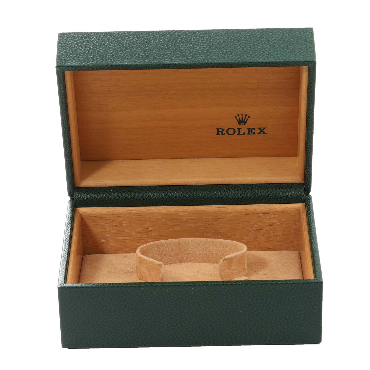 The image shows an open green Rolex watch box for a Yacht-Master model.