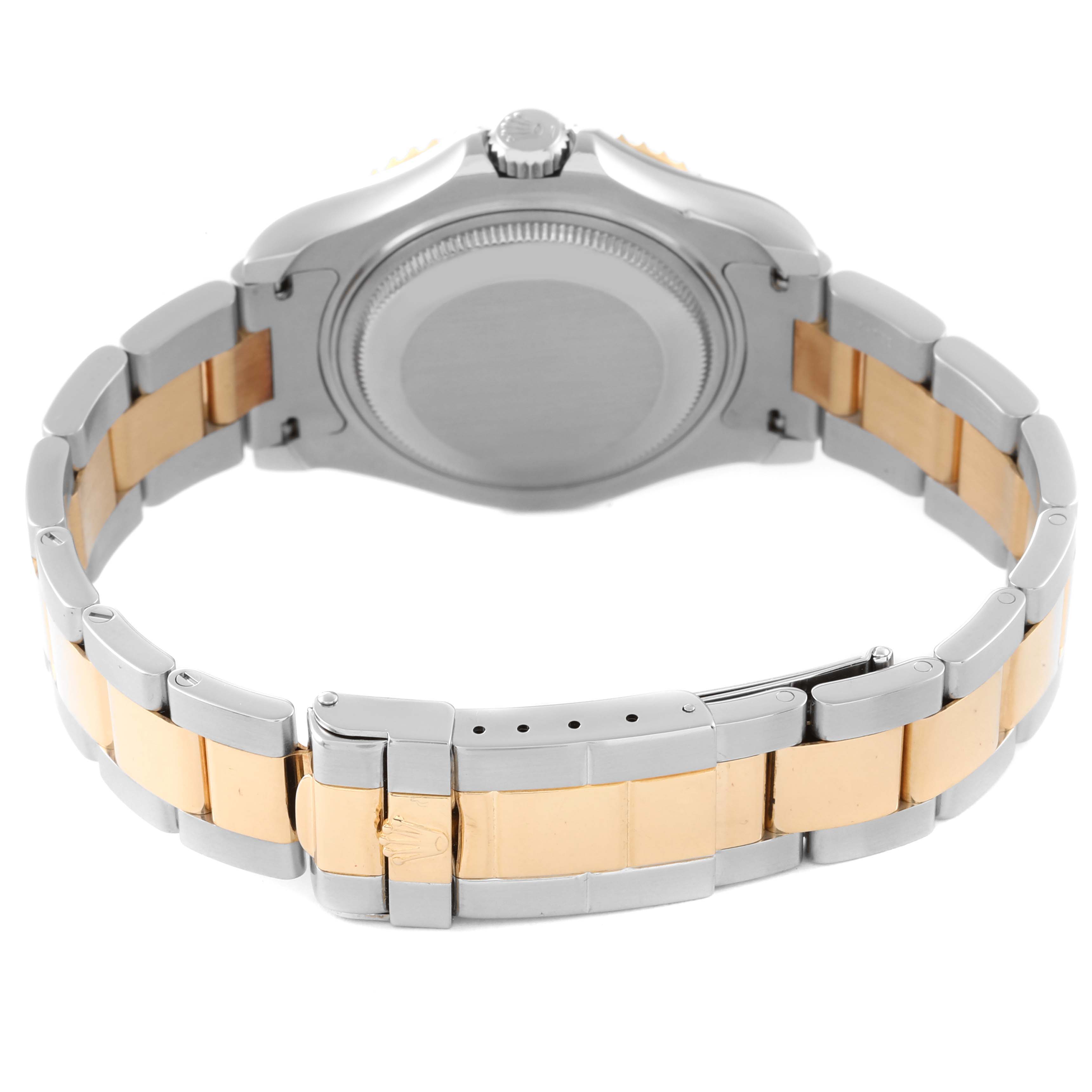The image displays the back and bracelet of a Rolex Yacht-Master 68623 Men
s Steel and Gold (two tone) White Dial 68623 Men
s Steel and Gold (two tone) White Dial watch, showing the case back and two-tone metal strap.