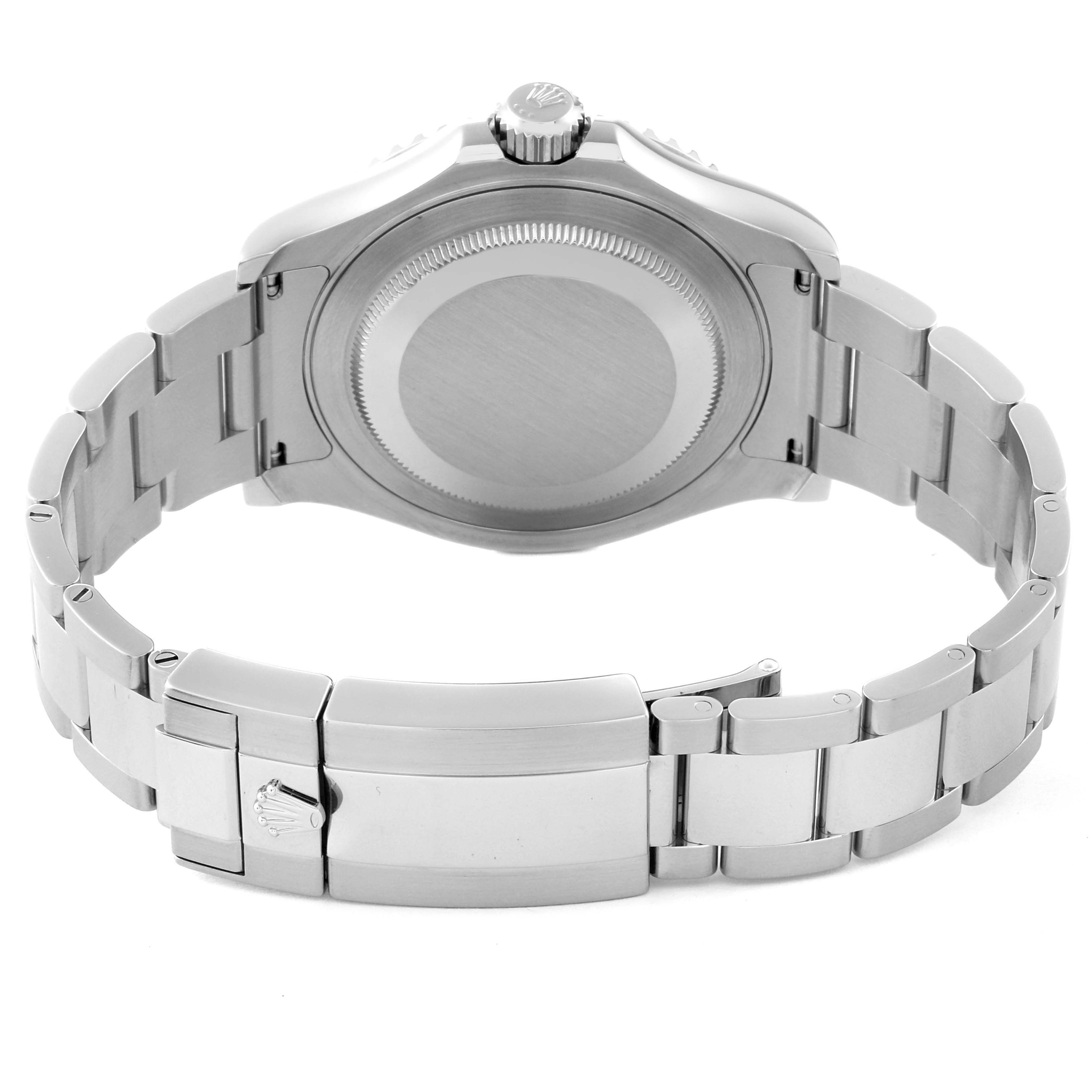 This image shows the back and bracelet of a Rolex Yacht-Master 116622 Men's Stainless Steel Silver Dial 116622 Men's Stainless Steel Silver Dial watch from a rear angle.