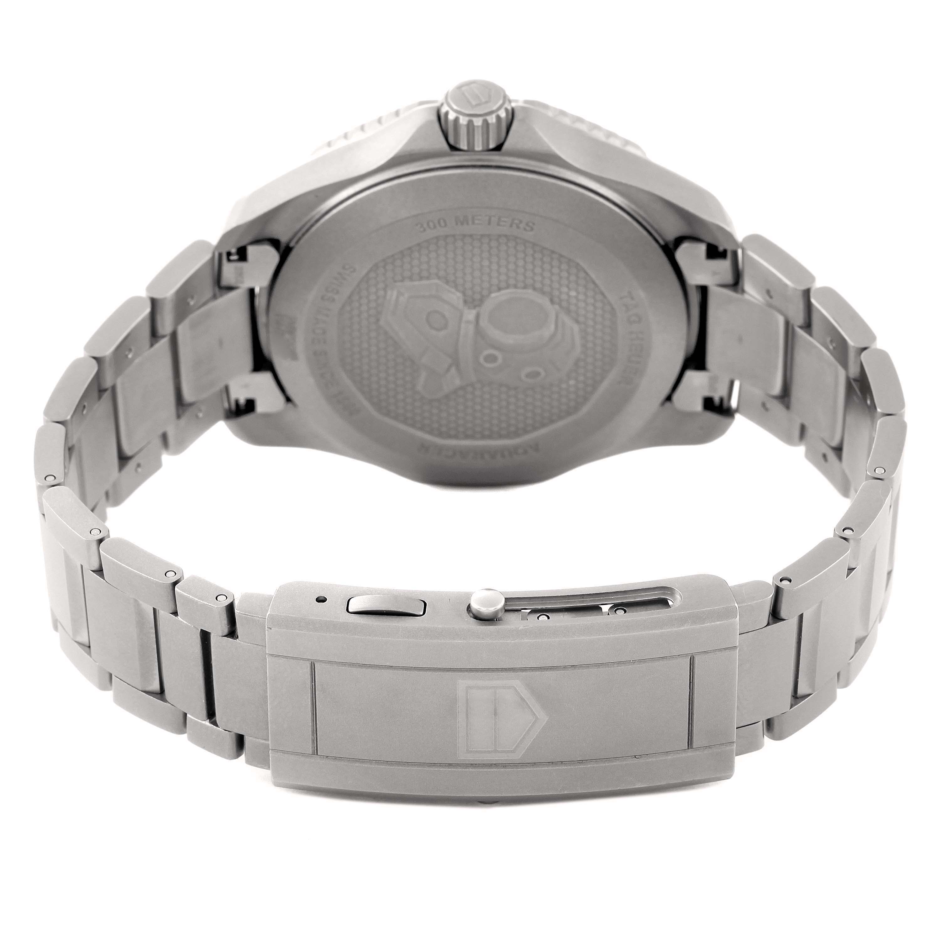 The image shows the back case and bracelet of a Tag Heuer Aquaracer WBP208B.BF0631 Men's Titanium Green Dial WBP208B.BF0631 Men's Titanium Green Dial watch from a rear angle.