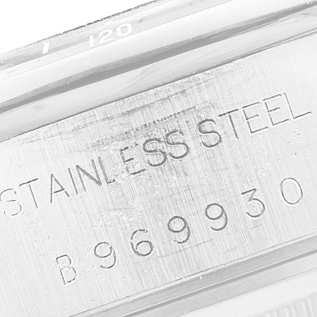 The image shows a close-up of the serial number and stainless steel engraving on the casing of the Tudor Tiger 79260 Men's Stainless Steel Yellow Dial 79260 Men's Stainless Steel Yellow Dial watch.