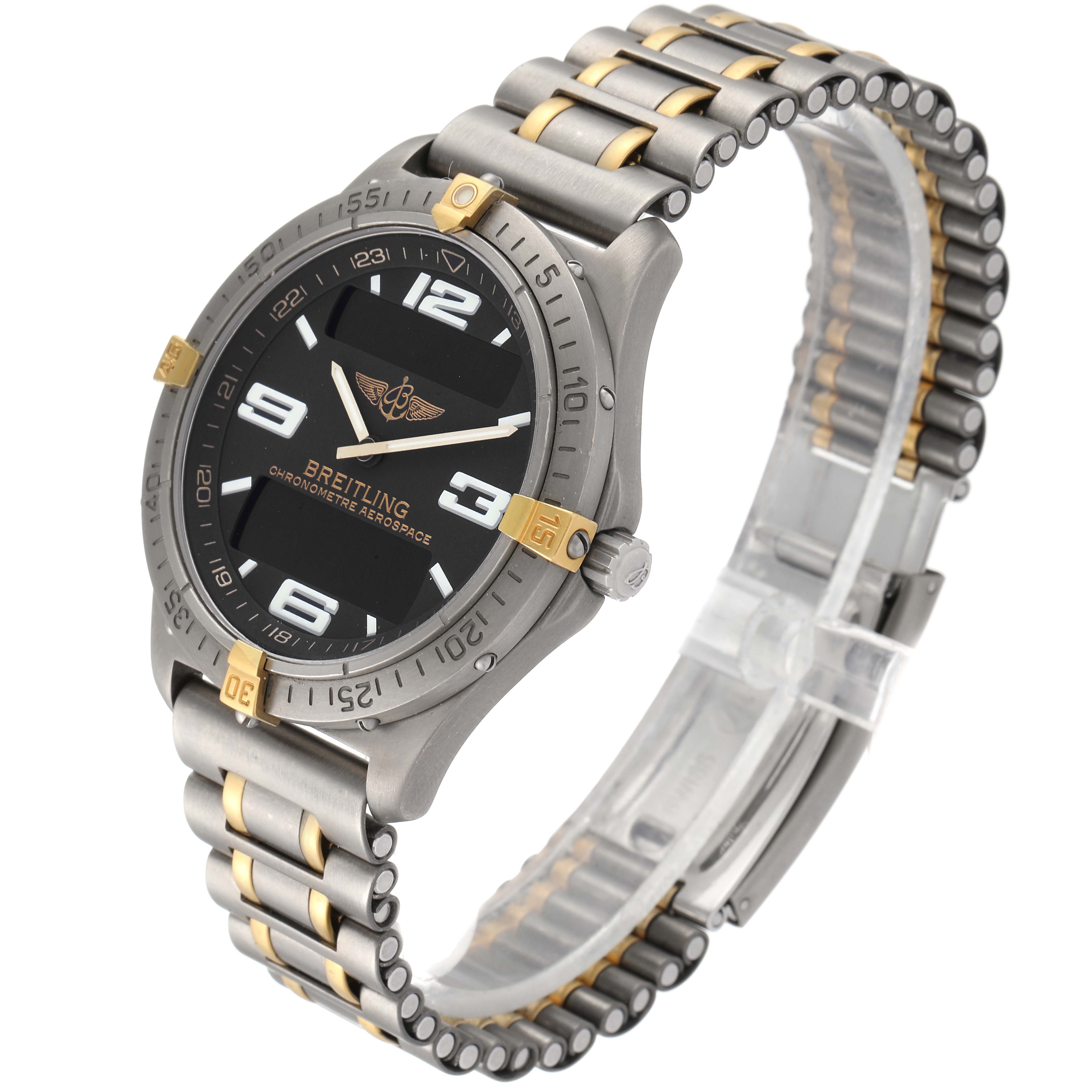 This Breitling Professional Series F75362 Men's Titanium Grey Dial F75362 Men's Titanium Grey Dial model watch is shown at an oblique angle, highlighting the dial, bezel, and bracelet.