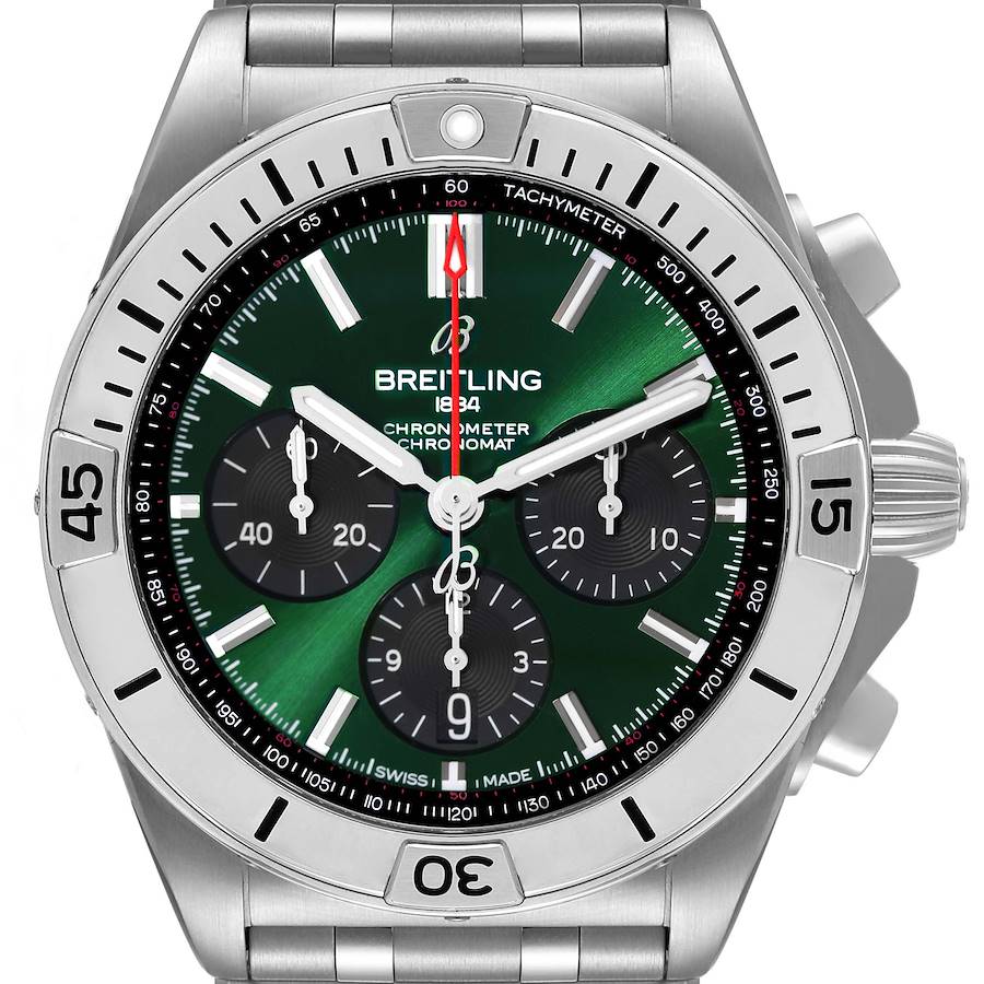 Breitling Chronomat B01 Green Dial Steel Mens Watch AB0134 Box Papers SwissWatchExpo