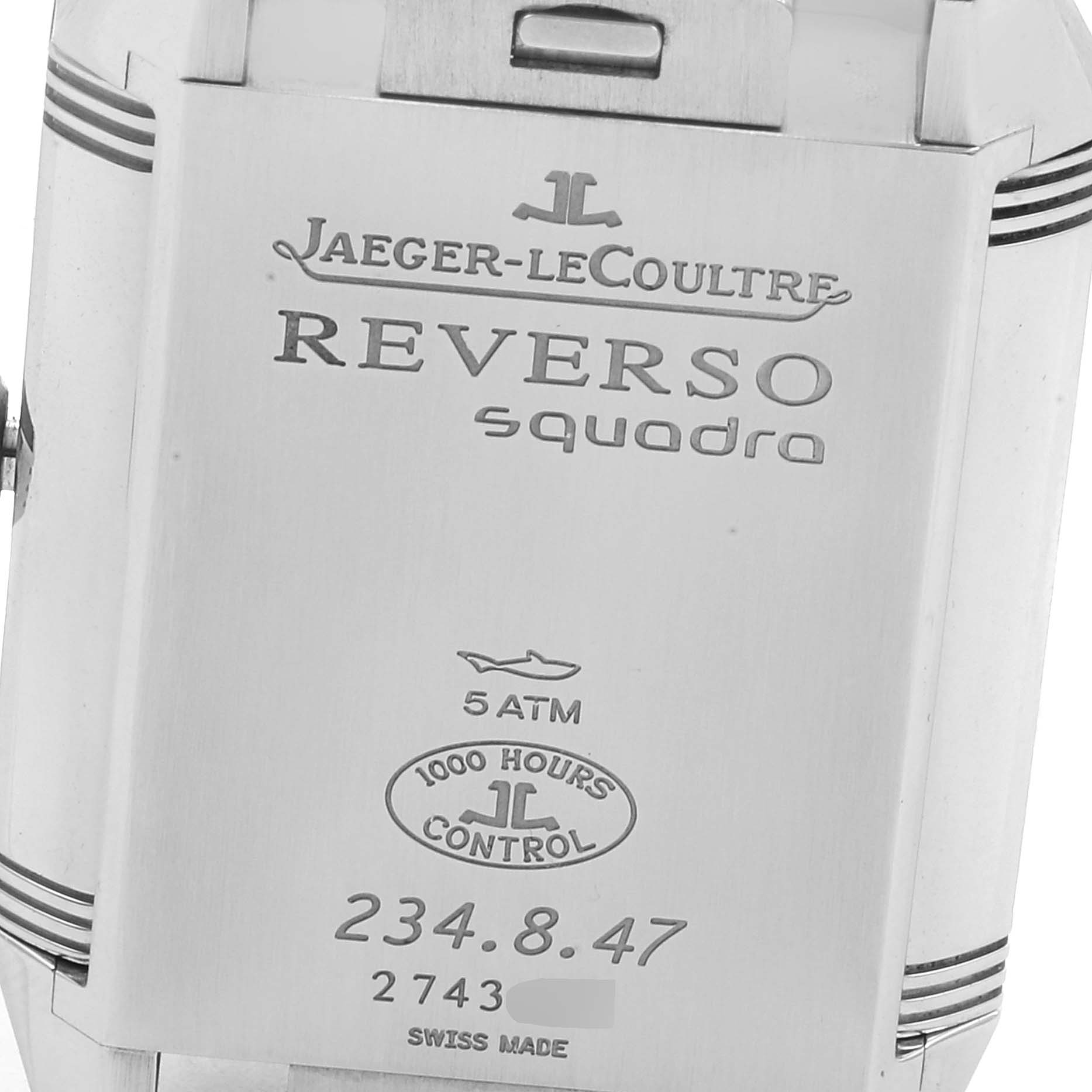 This image shows the back case of a Jaeger-LeCoultre Reverso Squadra watch.