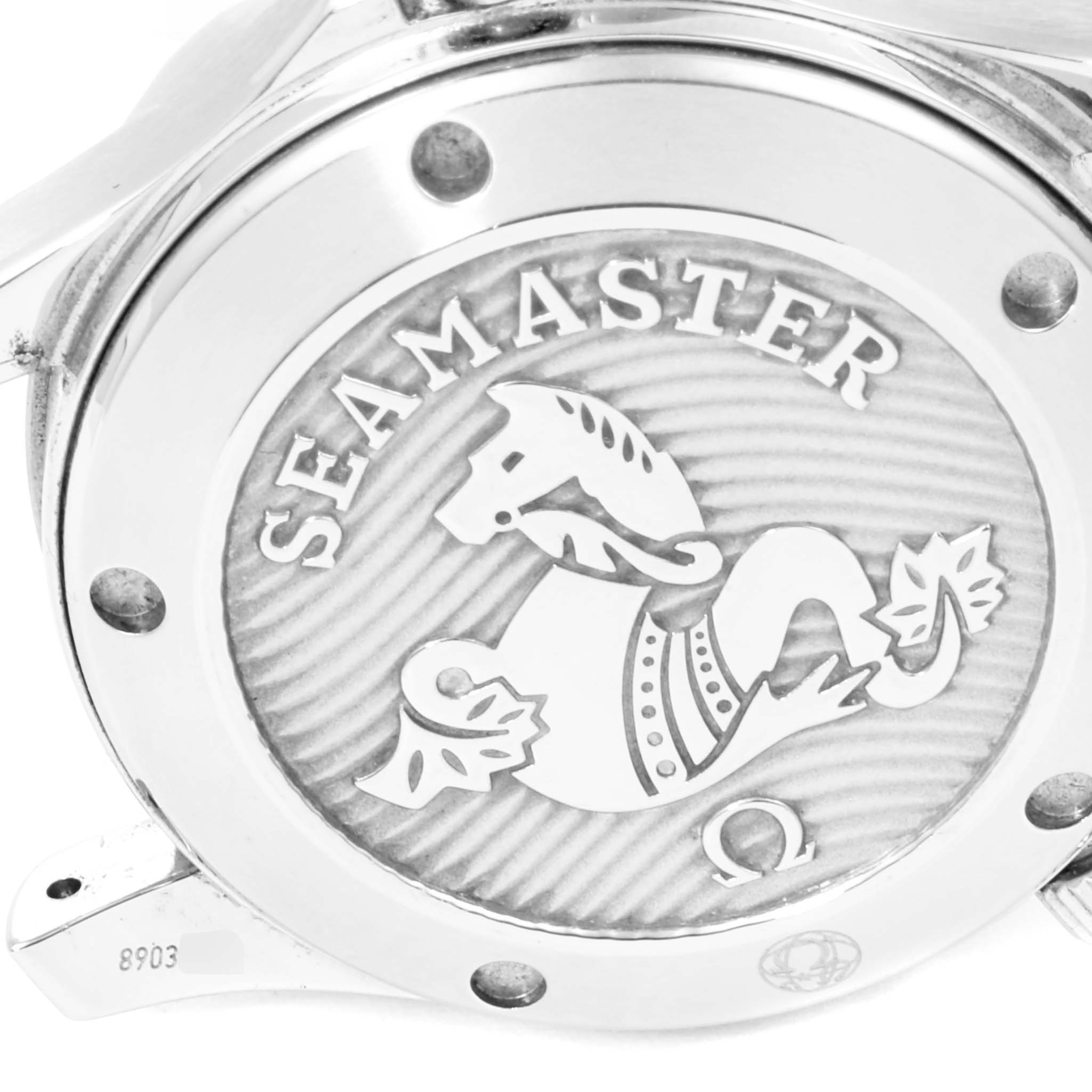 The image shows the case back of an Omega Seamaster 212.30.36.20.01.002 Men
s Stainless Steel Black Dial 212.30.36.20.01.002 Men
s Stainless Steel Black Dial watch, featuring the engraved design and logo.