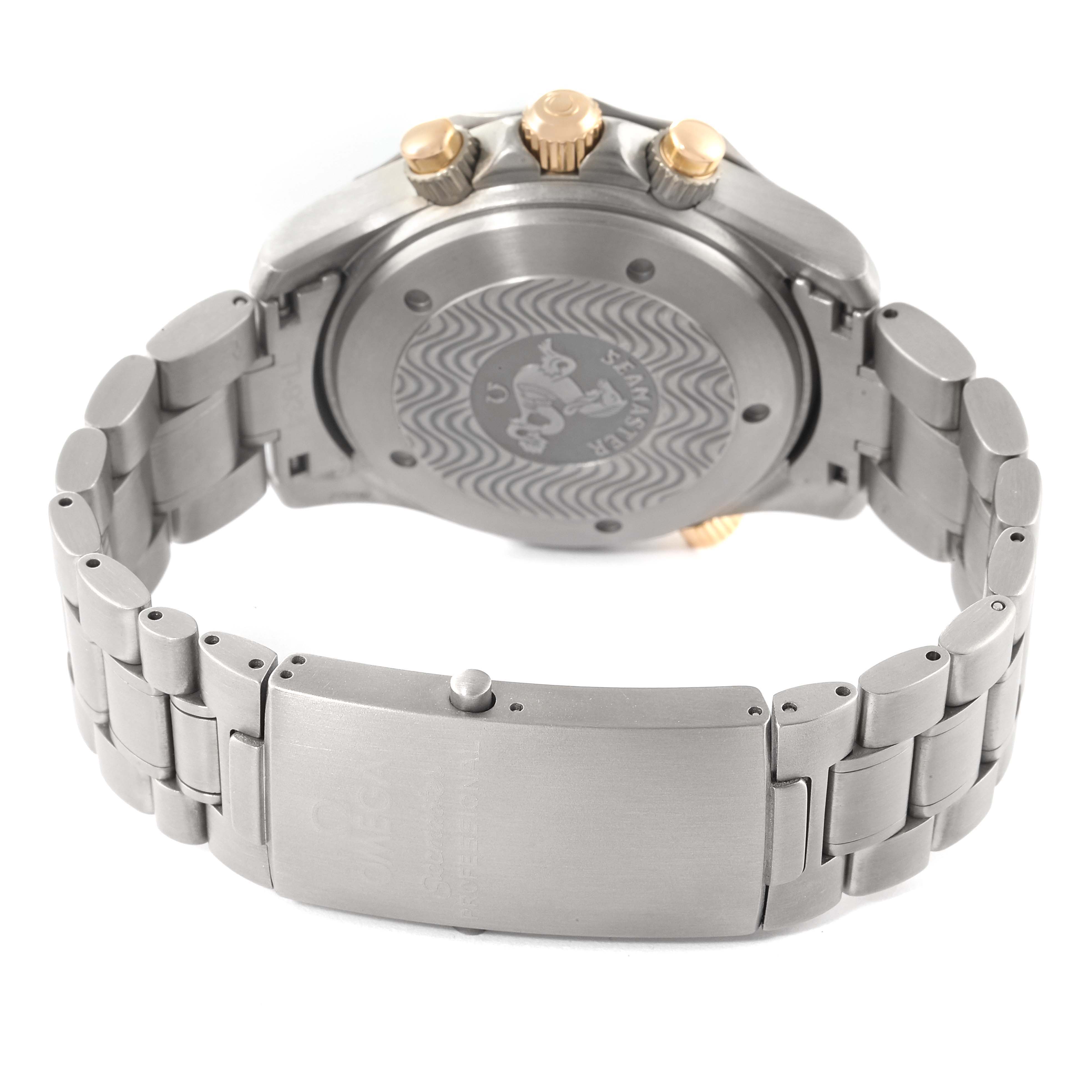 The image shows the back case, bracelet, and clasp of an Omega Seamaster 2294.50.00 Men's Titanium Black Dial 2294.50.00 Men's Titanium Black Dial watch, with a focus on the watch's rear and side angles.