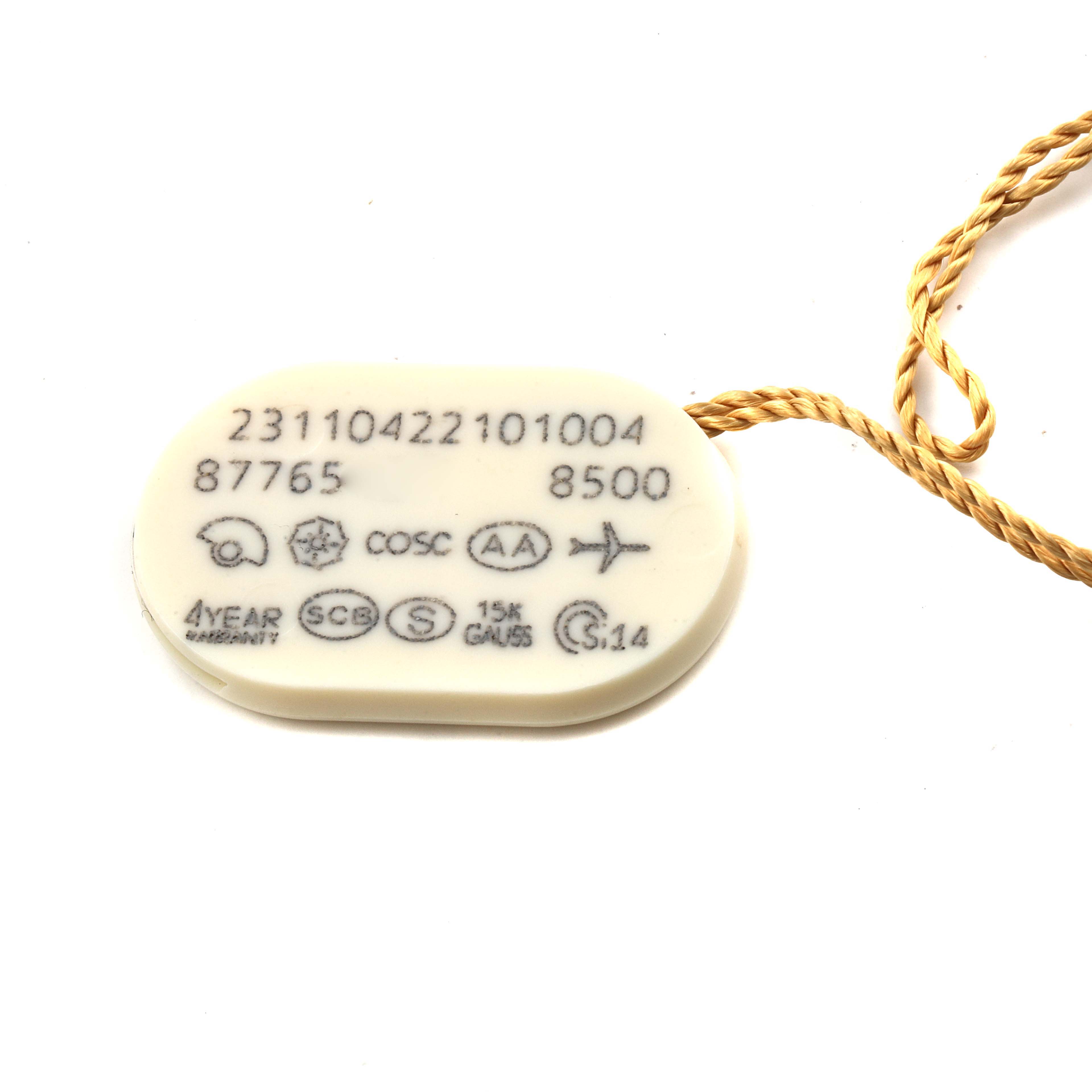 The image shows a tag with various certifications and reference numbers for the Omega Aqua Terra 231.10.42.21.01.004 Men's Stainless Steel Black Dial 231.10.42.21.01.004 Men's Stainless Steel Black Dial model watch.